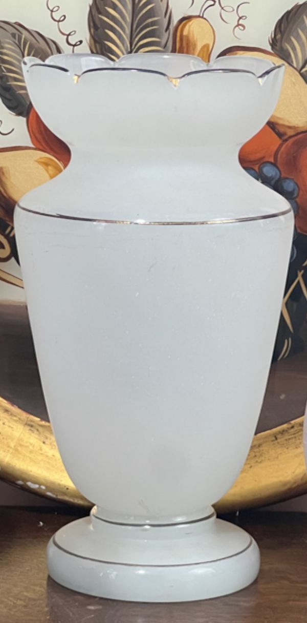 250907-1E Antique Frosted Bristol Glass Vase With Butterfly Design
