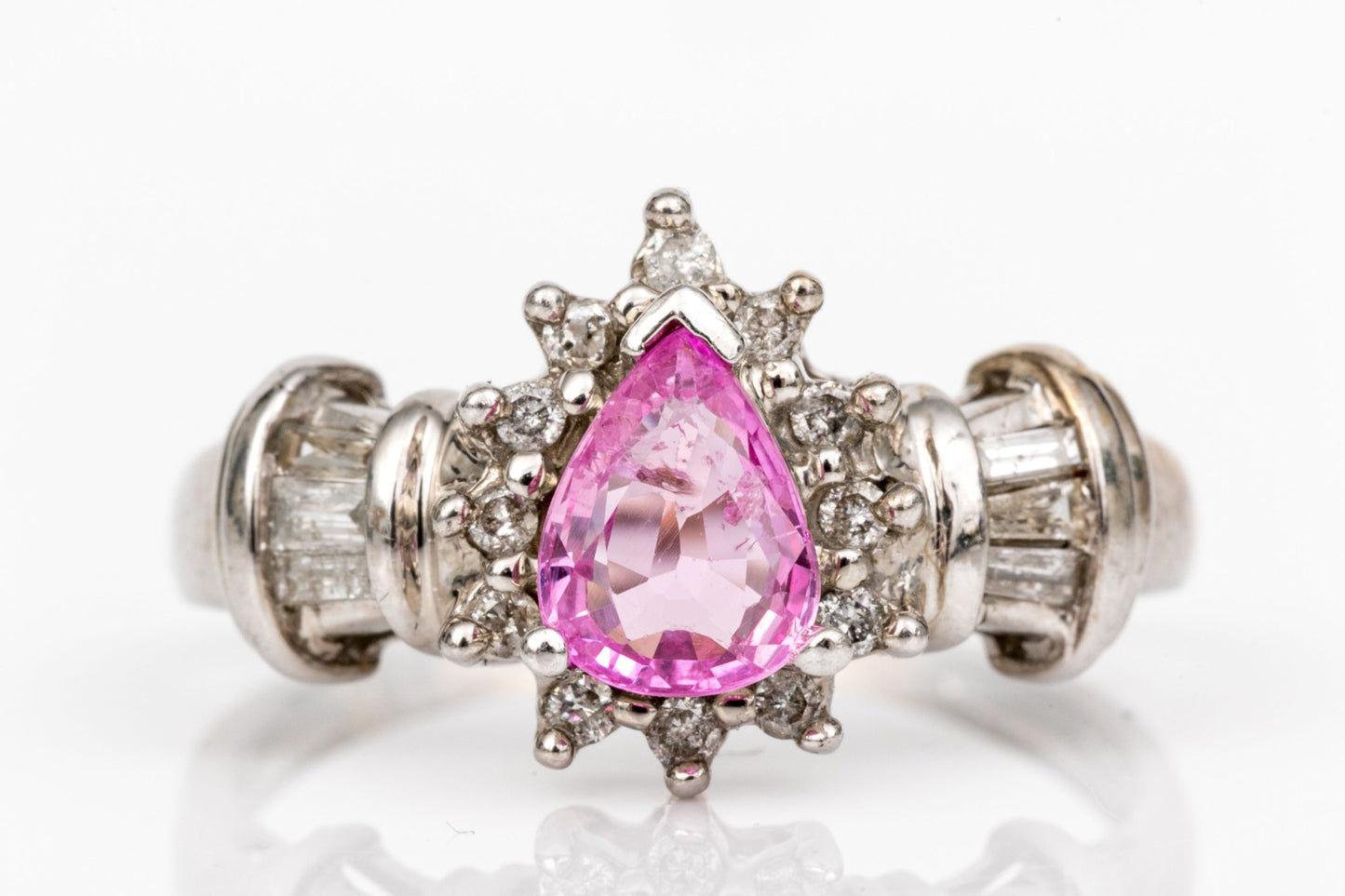 Size 8.25 14K Pink Sapphire & Diamond Halo Cluster Ring
