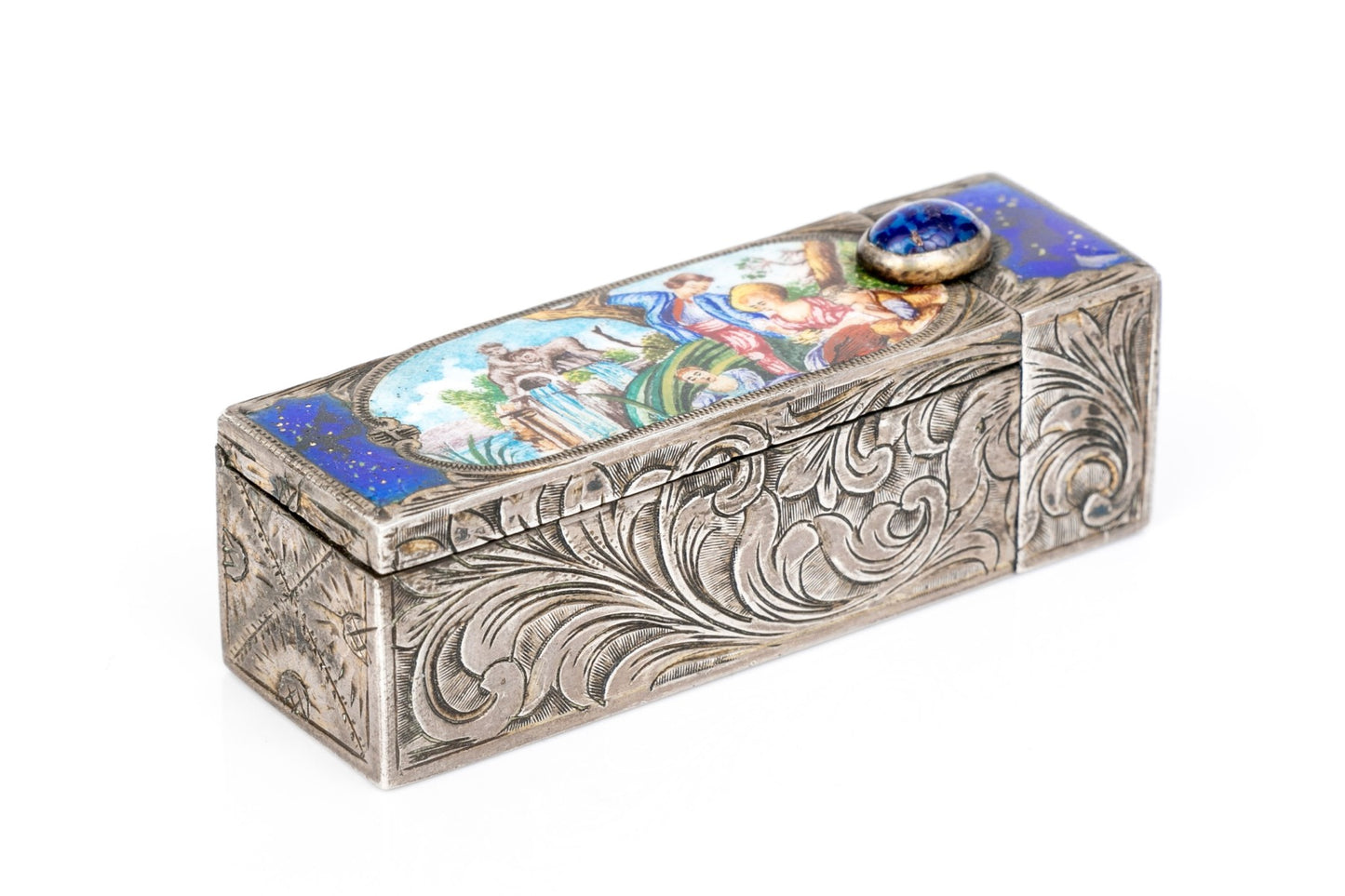 250204-3B Italian 800 Silver Enameled Lipstick Case & Mirror