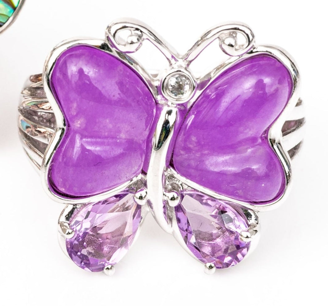 SZ 7.5 .925 & Purple Quarts Butterfly Ring