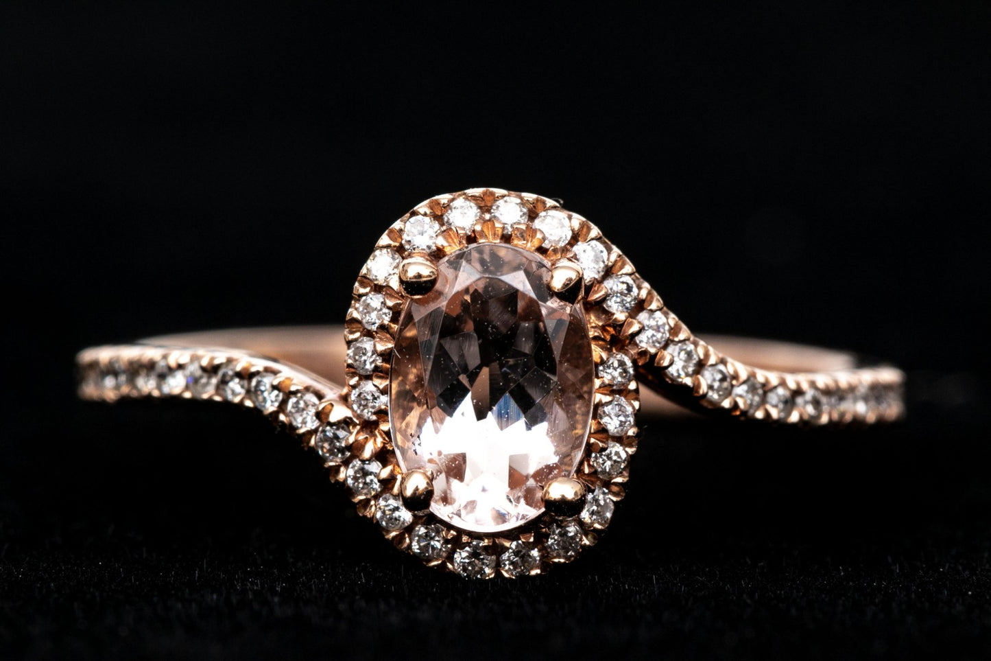 Size 7 10K Rose Gold & Pink Morganite & Diamond Ring