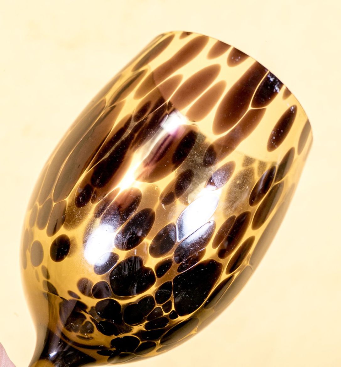 250203-1C Set of 4-Faux Tortoiseshell Stemmed Wine Glasses