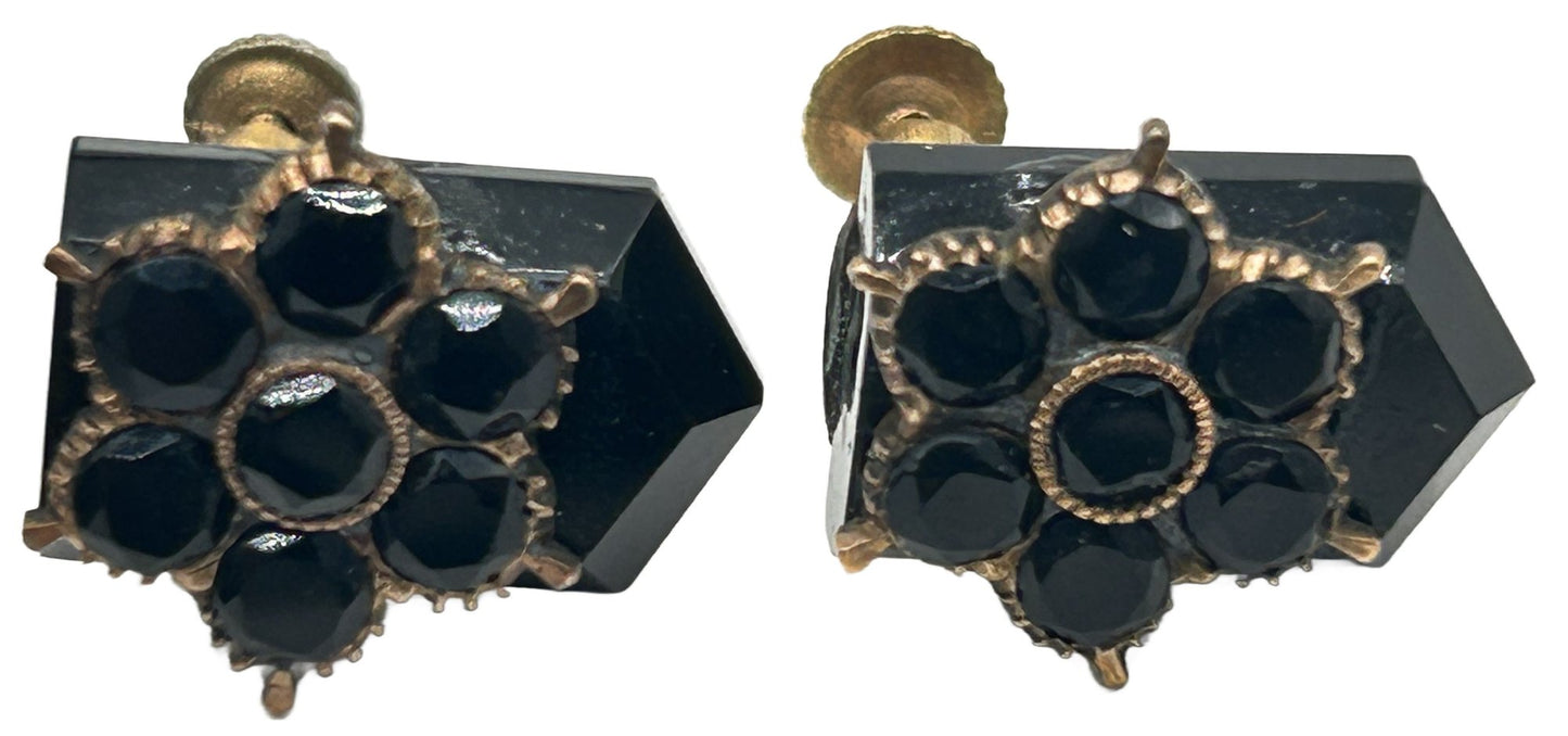 251009-12E Antique Victorian Mourning Earrings