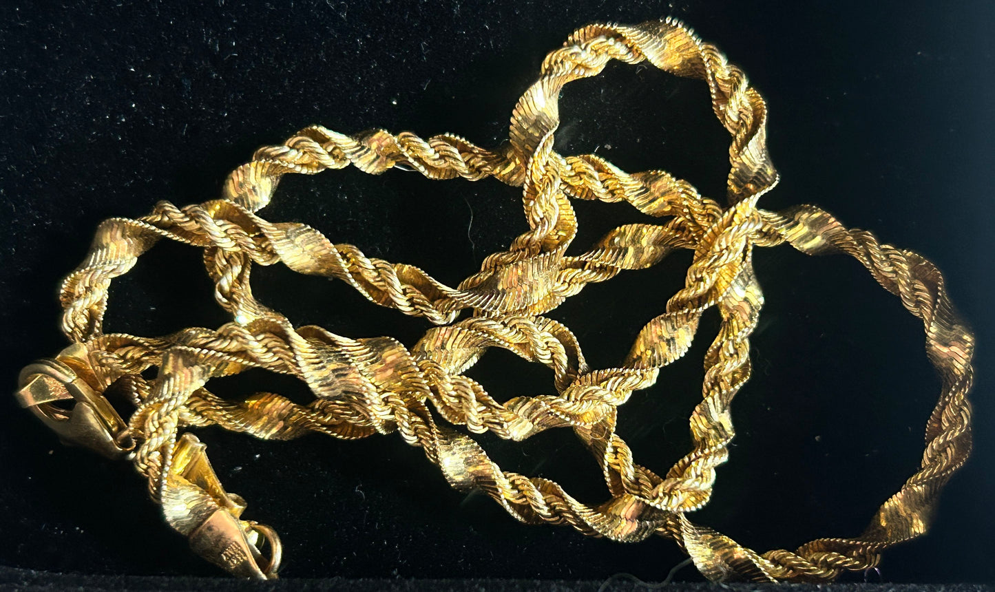 14K 18" Yellow Gold Italian Rope Chair, 5.28 dwt