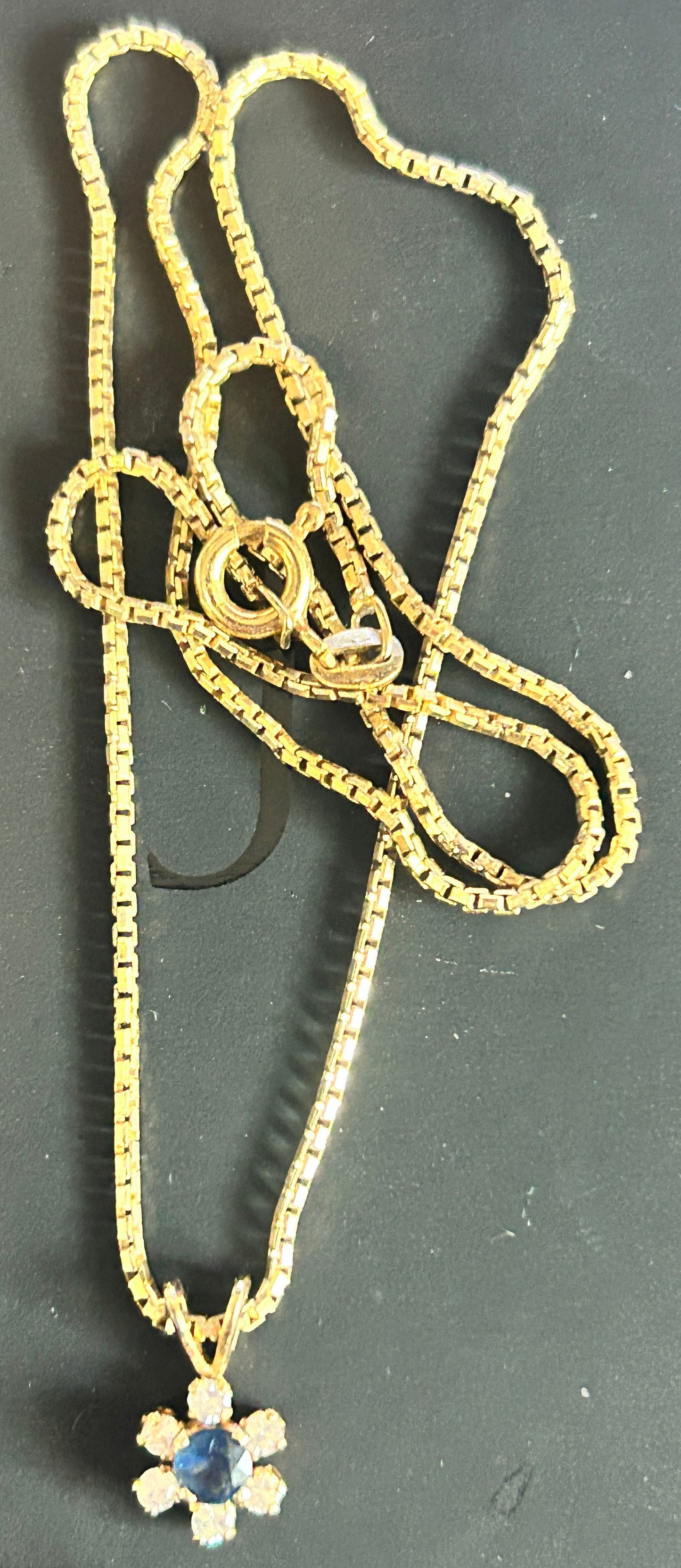 .925 Sterling Vermeil 16" necklace With Blue Sapphie & White Sapphire Pendant