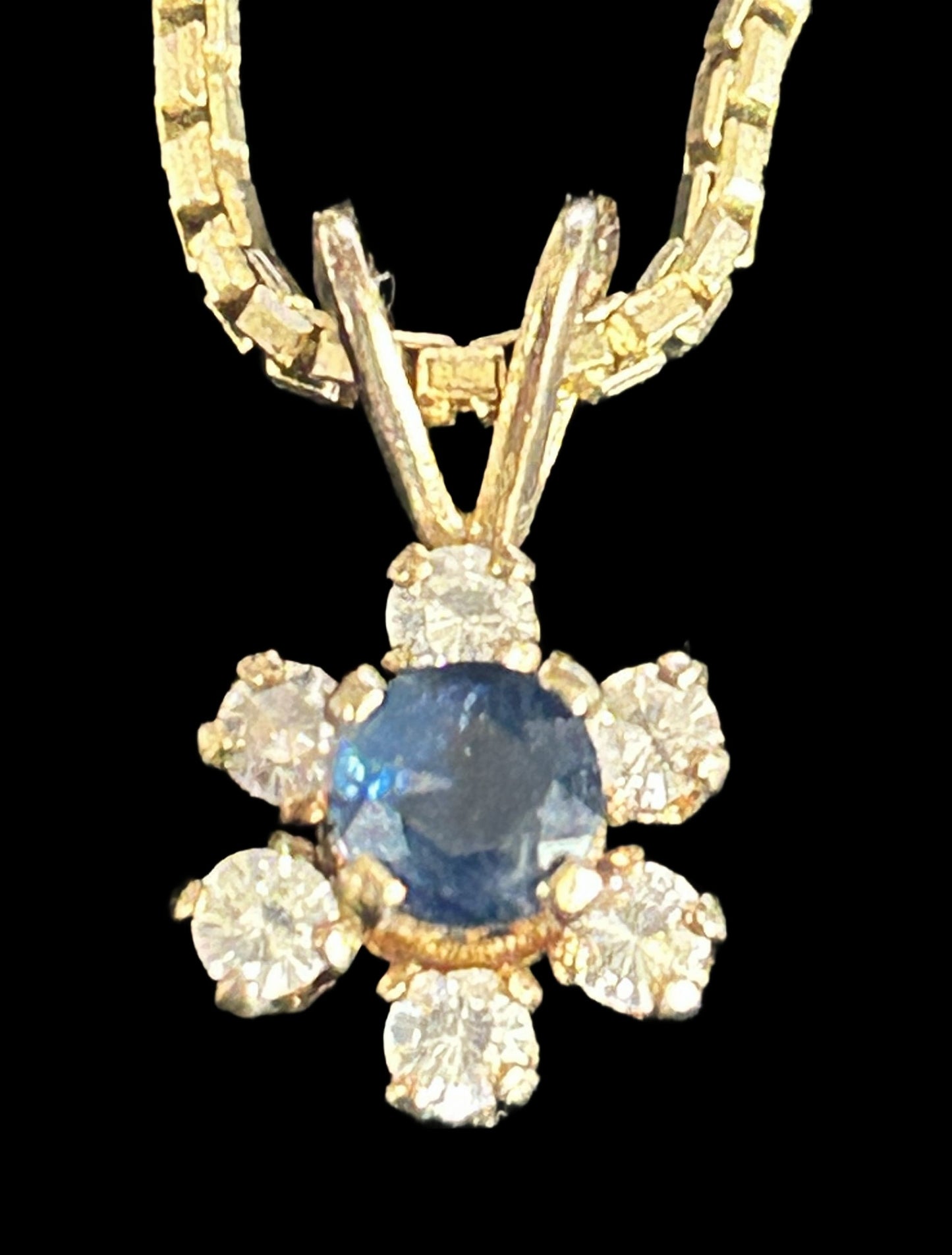 .925 Sterling Vermeil 16" necklace With Blue Sapphie & White Sapphire Pendant