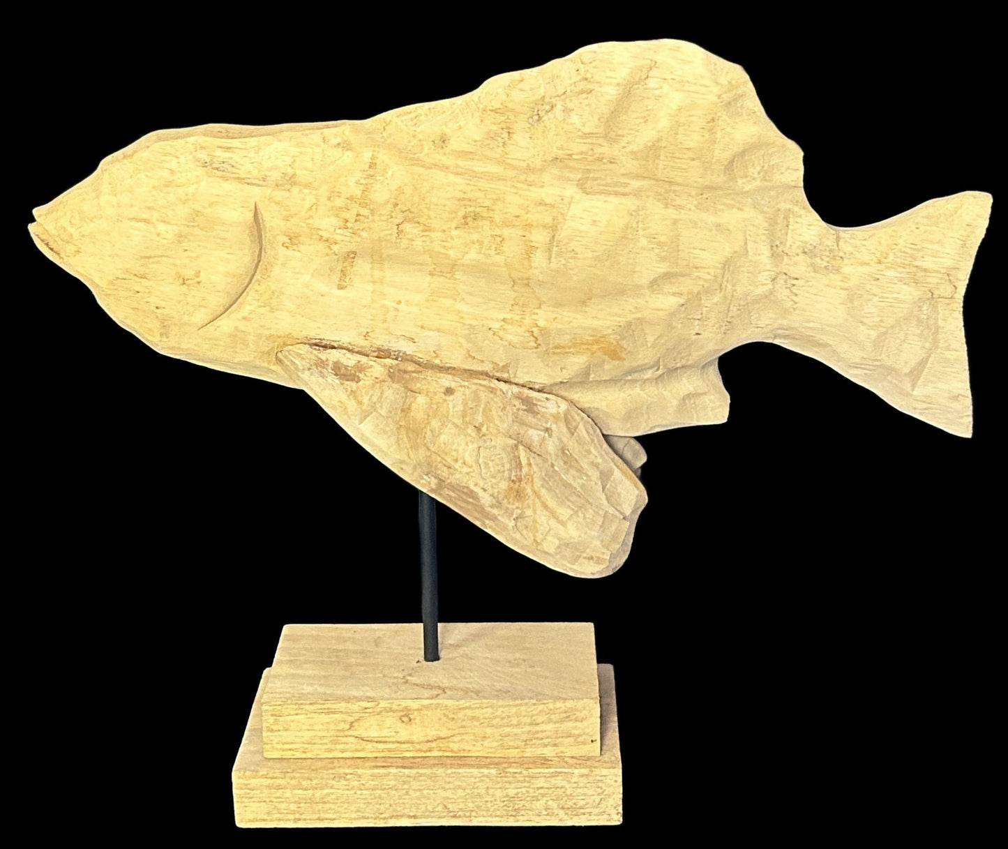 260520-5 Carved Wooden Fish Sculpture on Matching Stand
