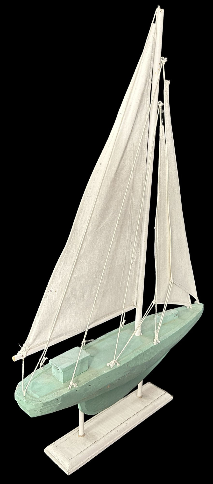 260520-7 Decorator Turquoise Carved Wooden Sailboat