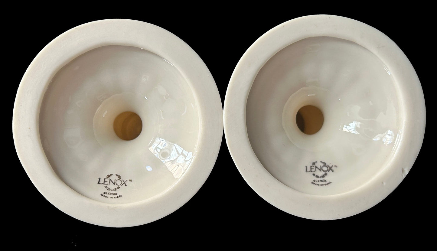 Pair Lenox Ivory Candlesticks With Gold Rims