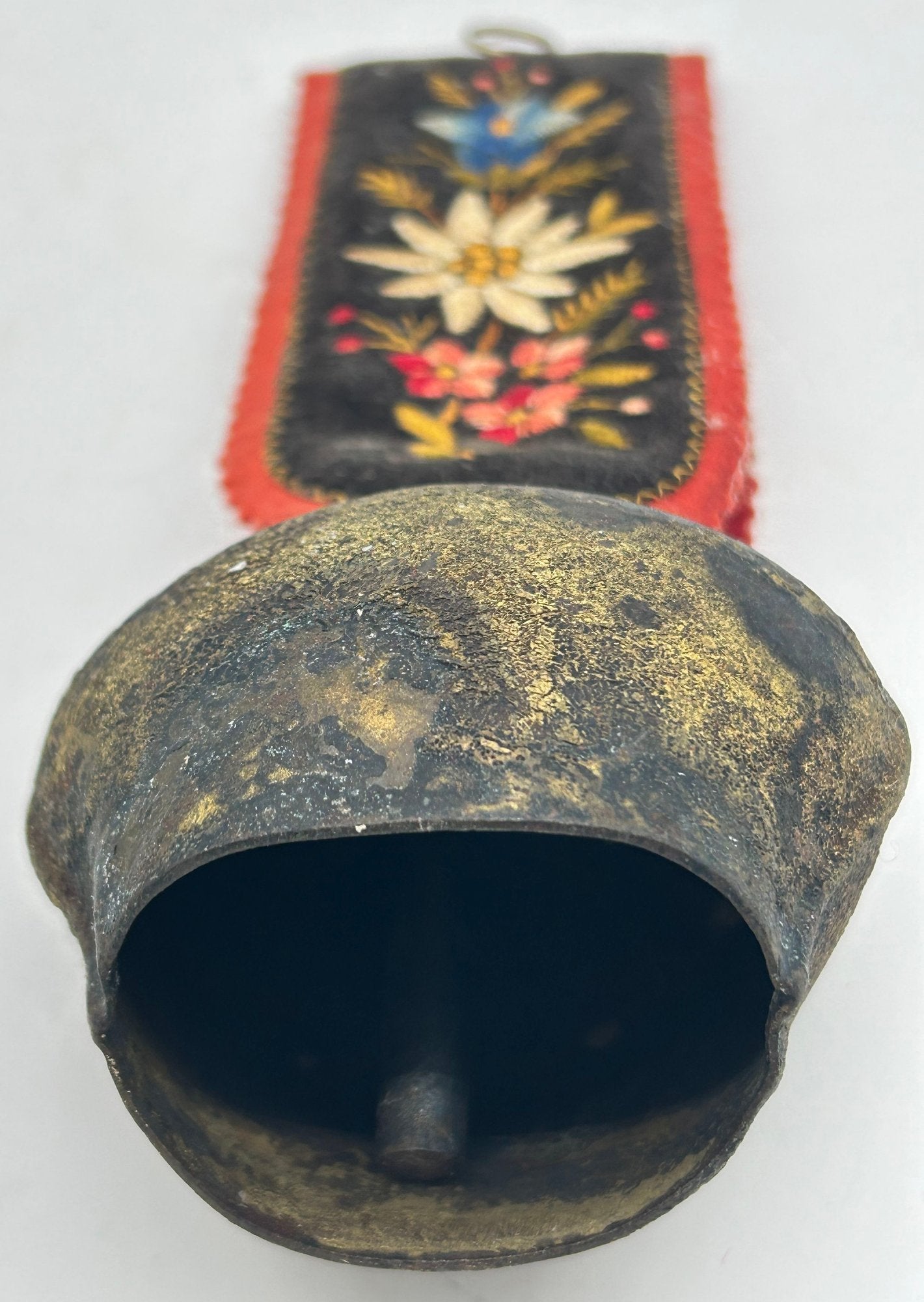 260520-8B Vintage Swiss Cow Bell With Felt Hanger