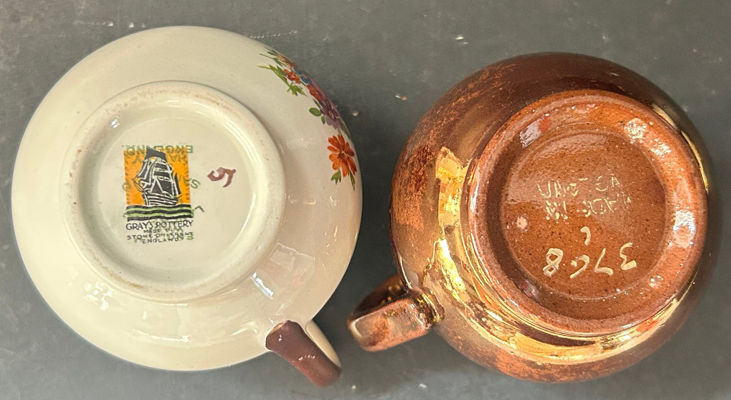 250716-28A Antique Copper & Blue Lusterware Creamer