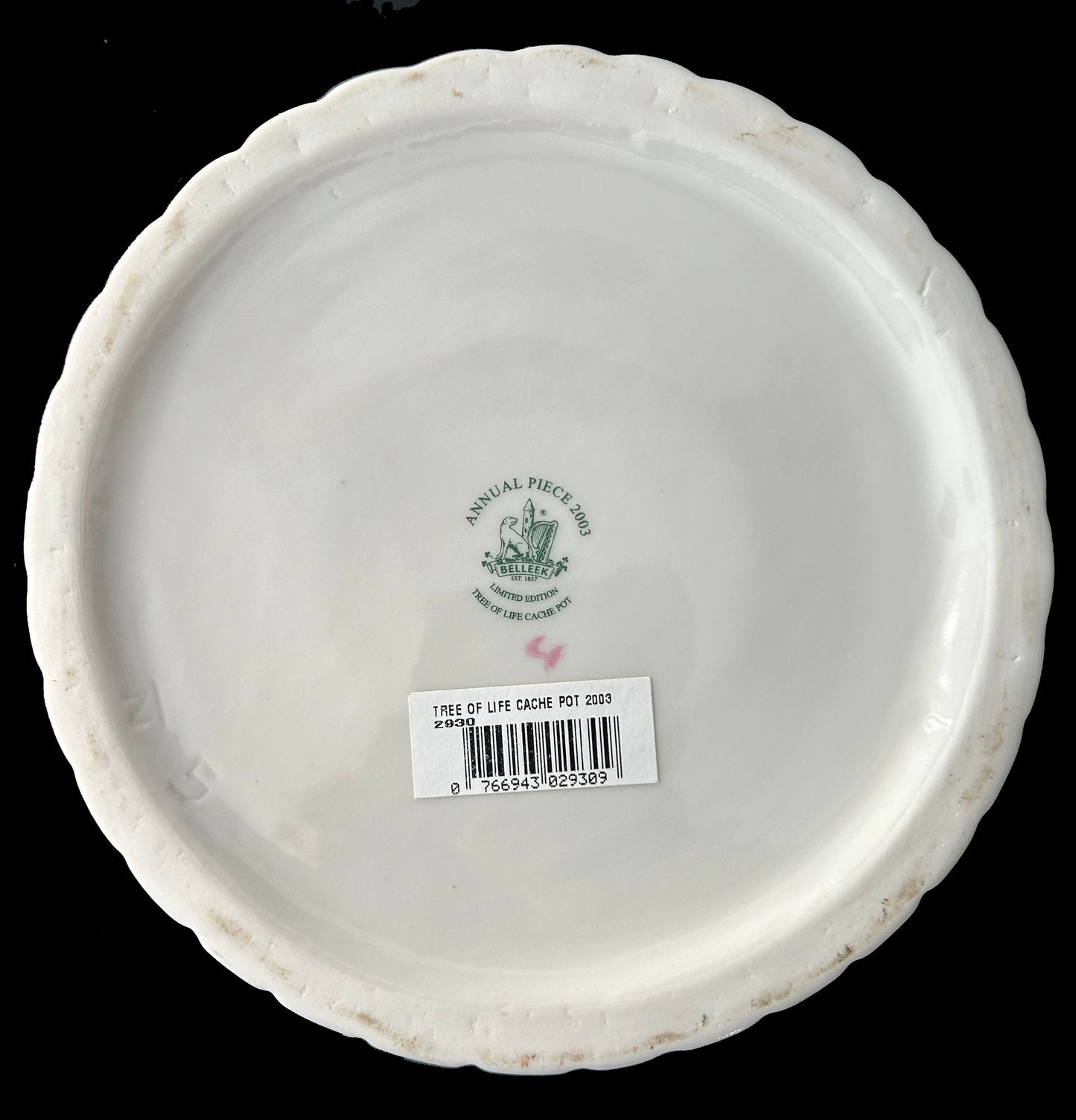 Belleek Cache Pot-Tree Of Life, Footed and Ruffled Rim