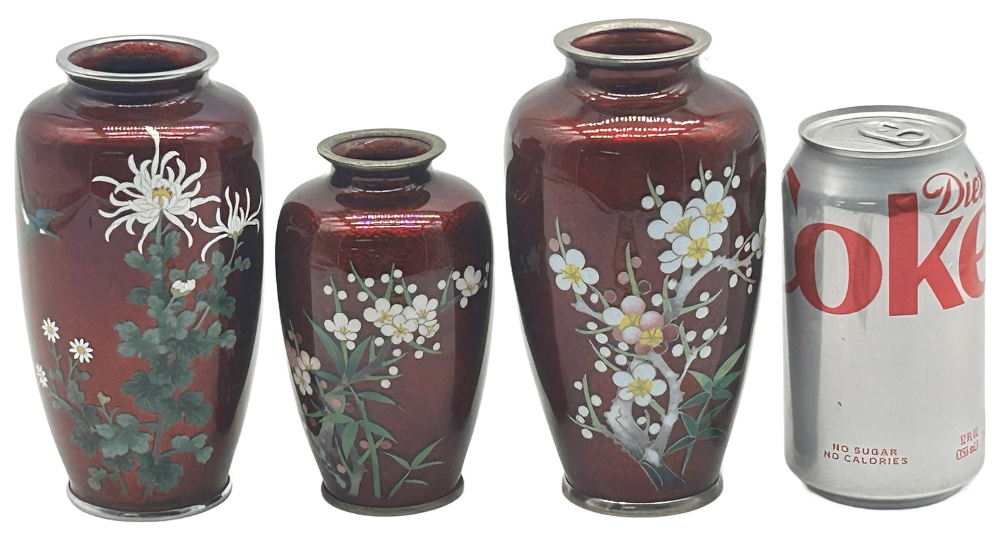 250806-5B Japanese Pigeon Blood Red Cloisonne Vase