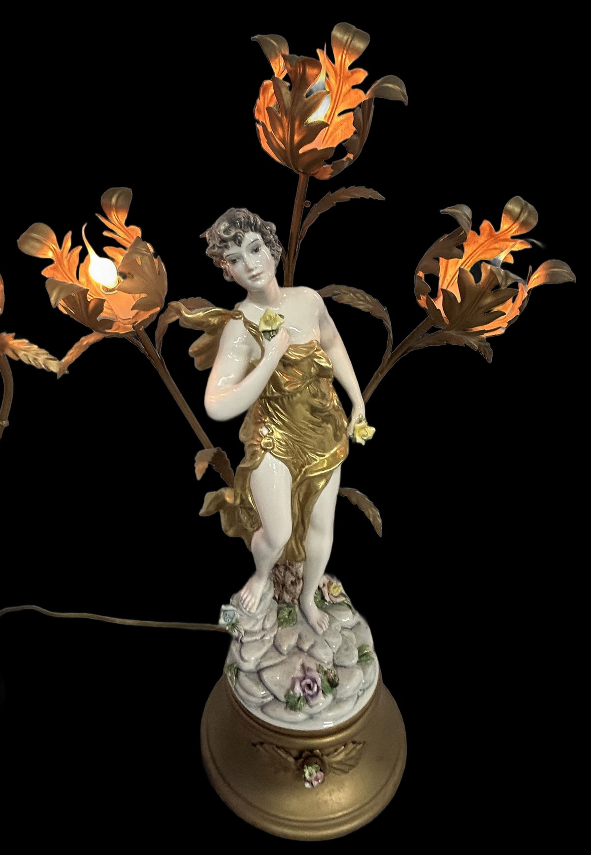 260916-5 Pair Art Nouveau Figurine Lamps