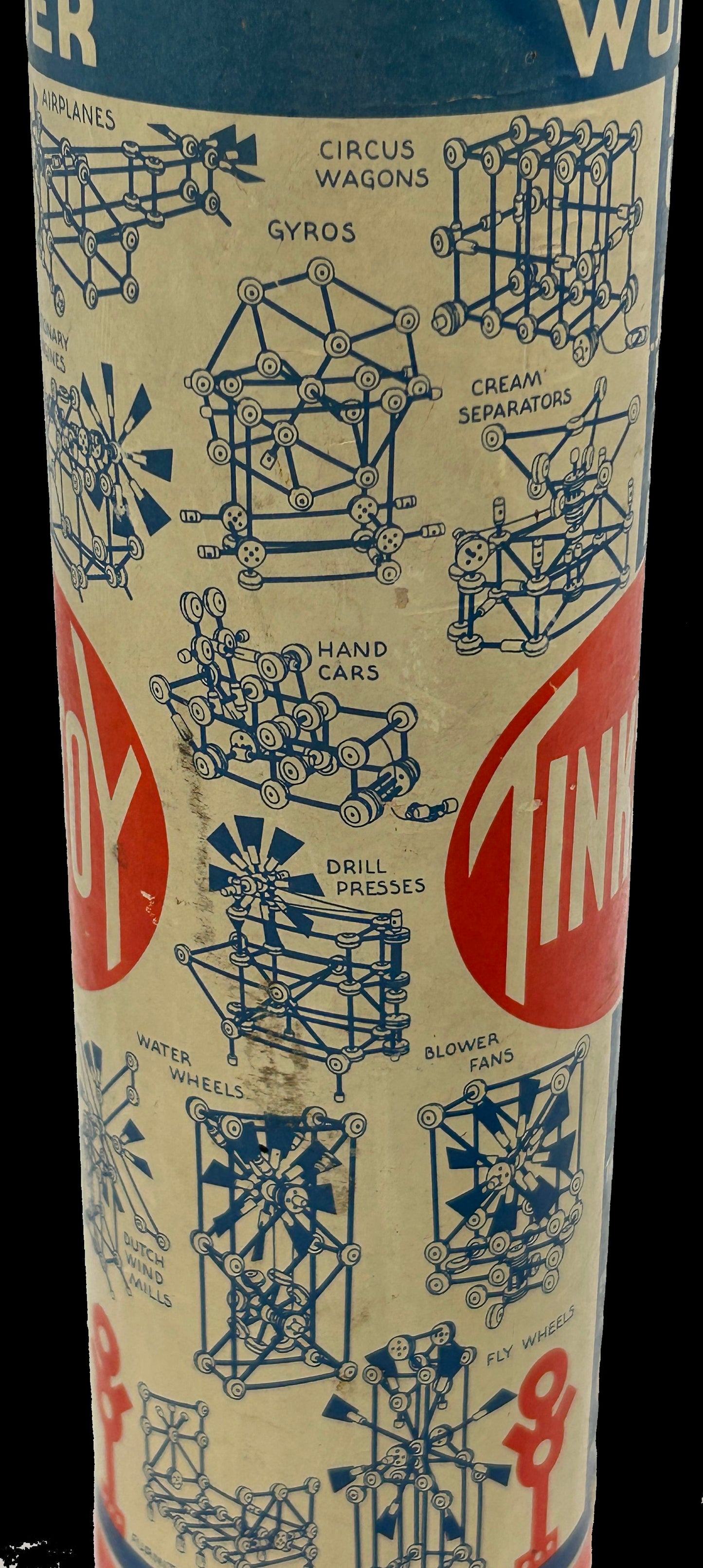 250514-22A Vintage Tinker Toy Tube of Building Toys