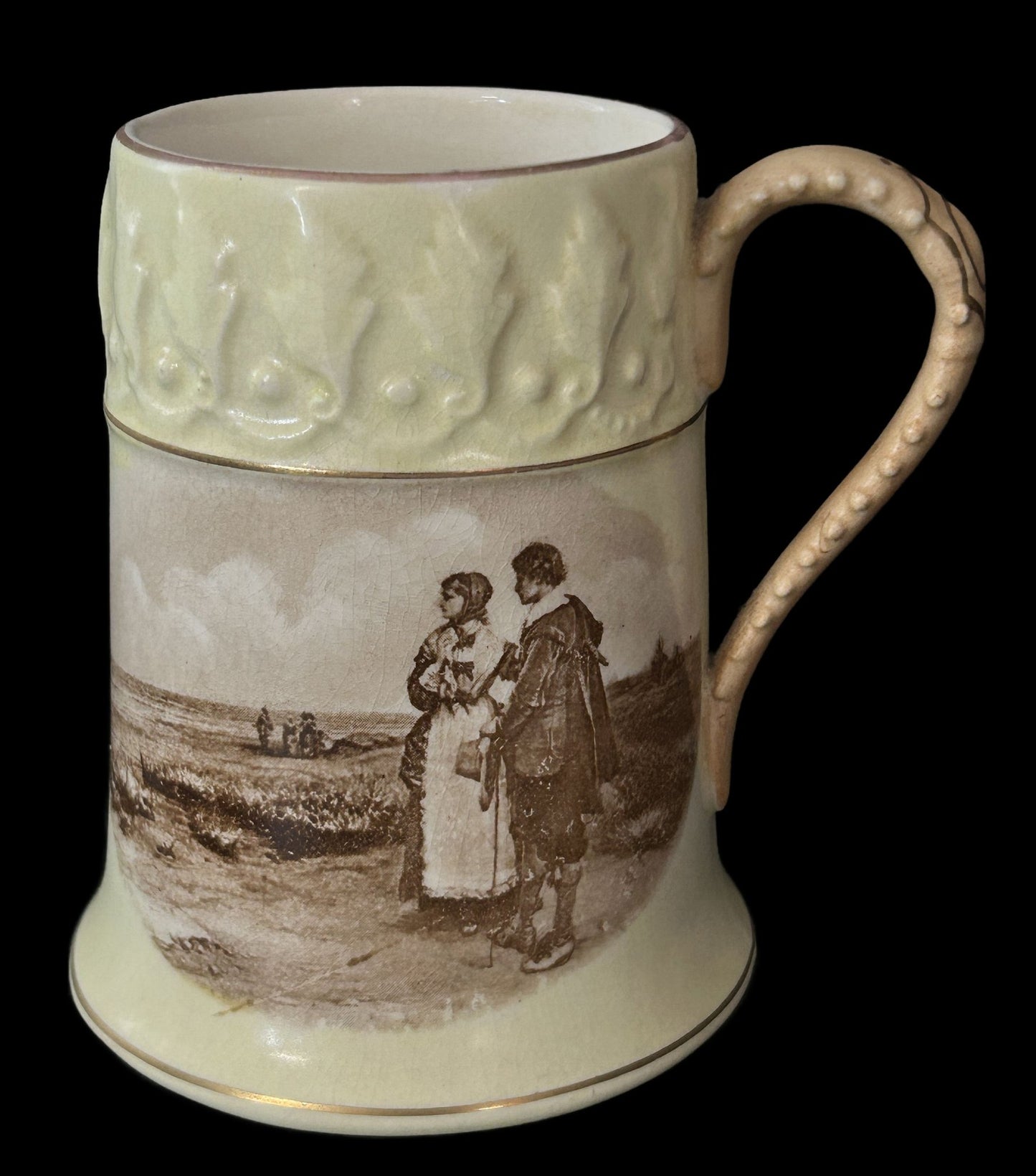 250129-3 19thC Hampshire Pottery Pilgrim Stein