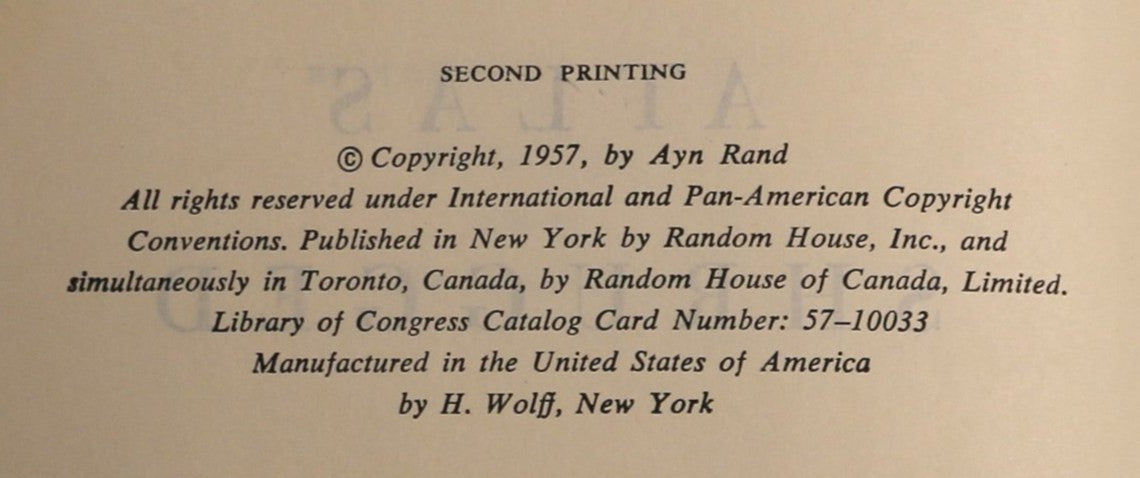 1957 2nd Printing Atlas Shrugged bu Ayn Rand