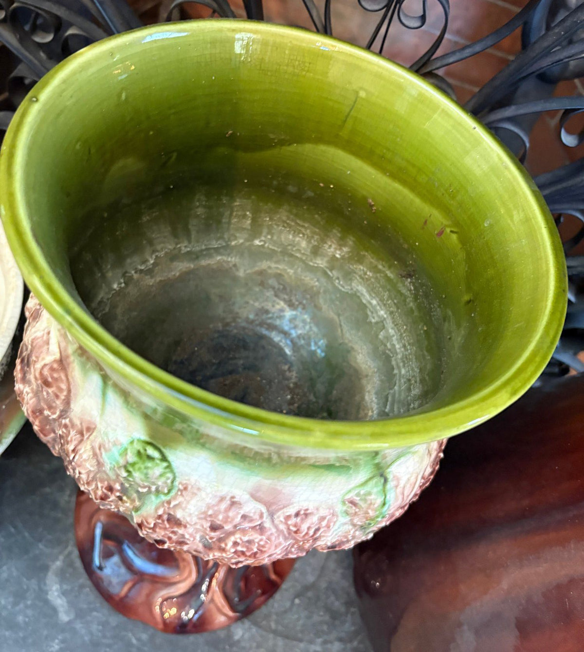 260830-3B Chalice Form Majolica Floor Vase