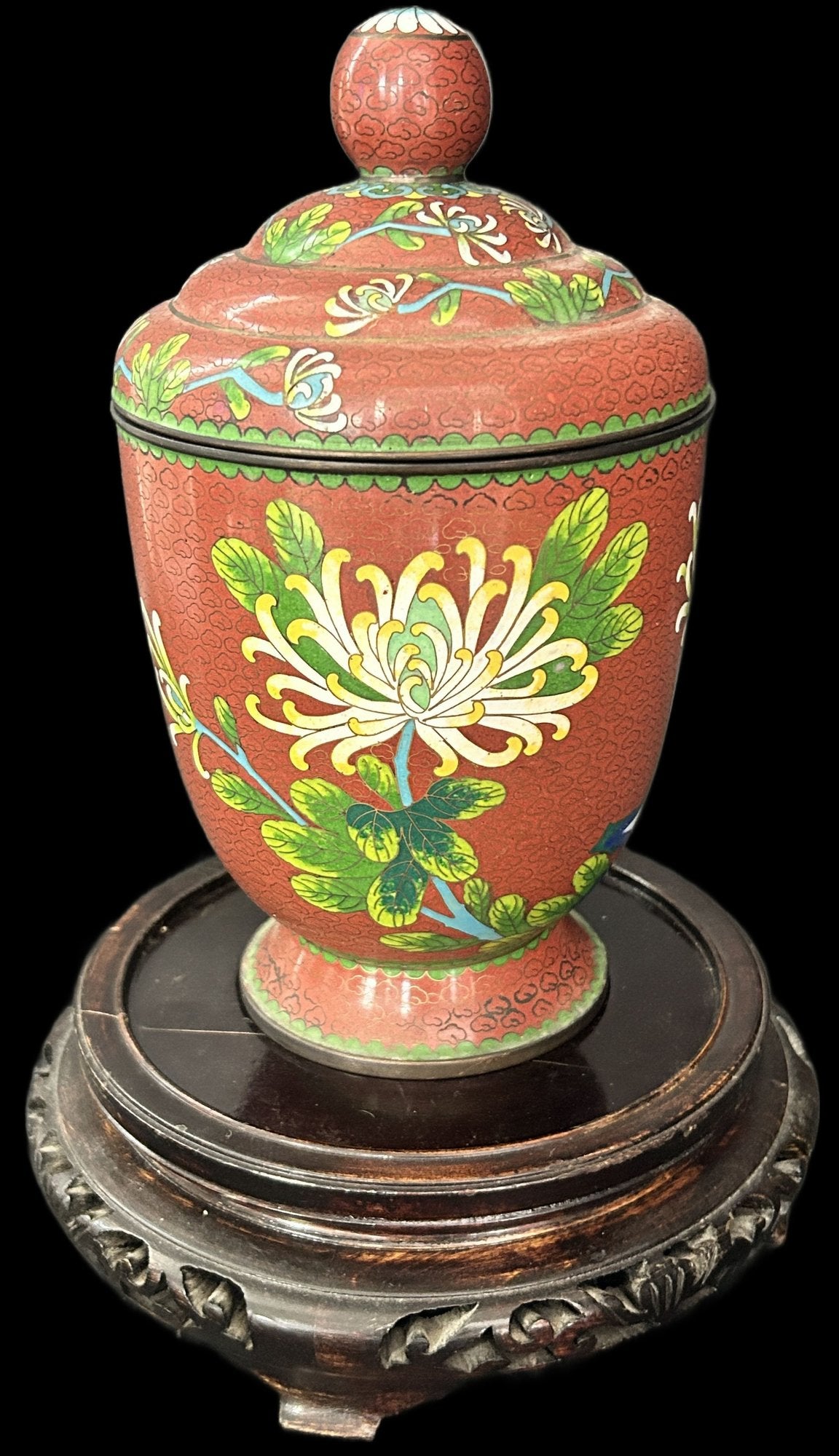 250806-13 Antique Chinese Cloisonne Lidded Jar
