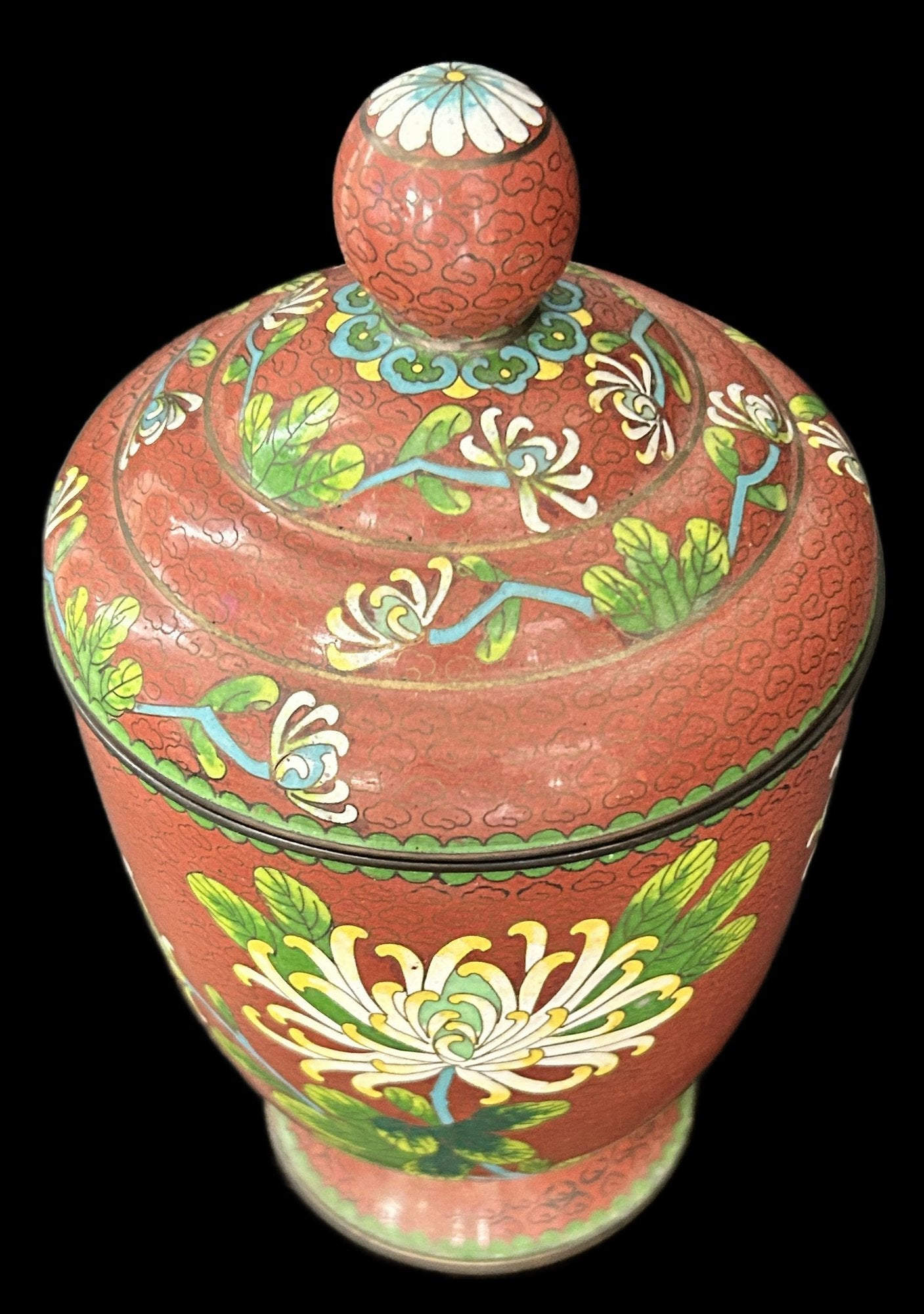 250806-13 Antique Chinese Cloisonne Lidded Jar