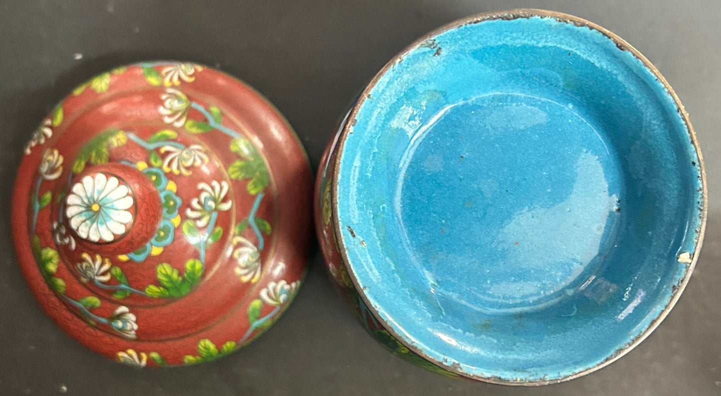 250806-13 Antique Chinese Cloisonne Lidded Jar