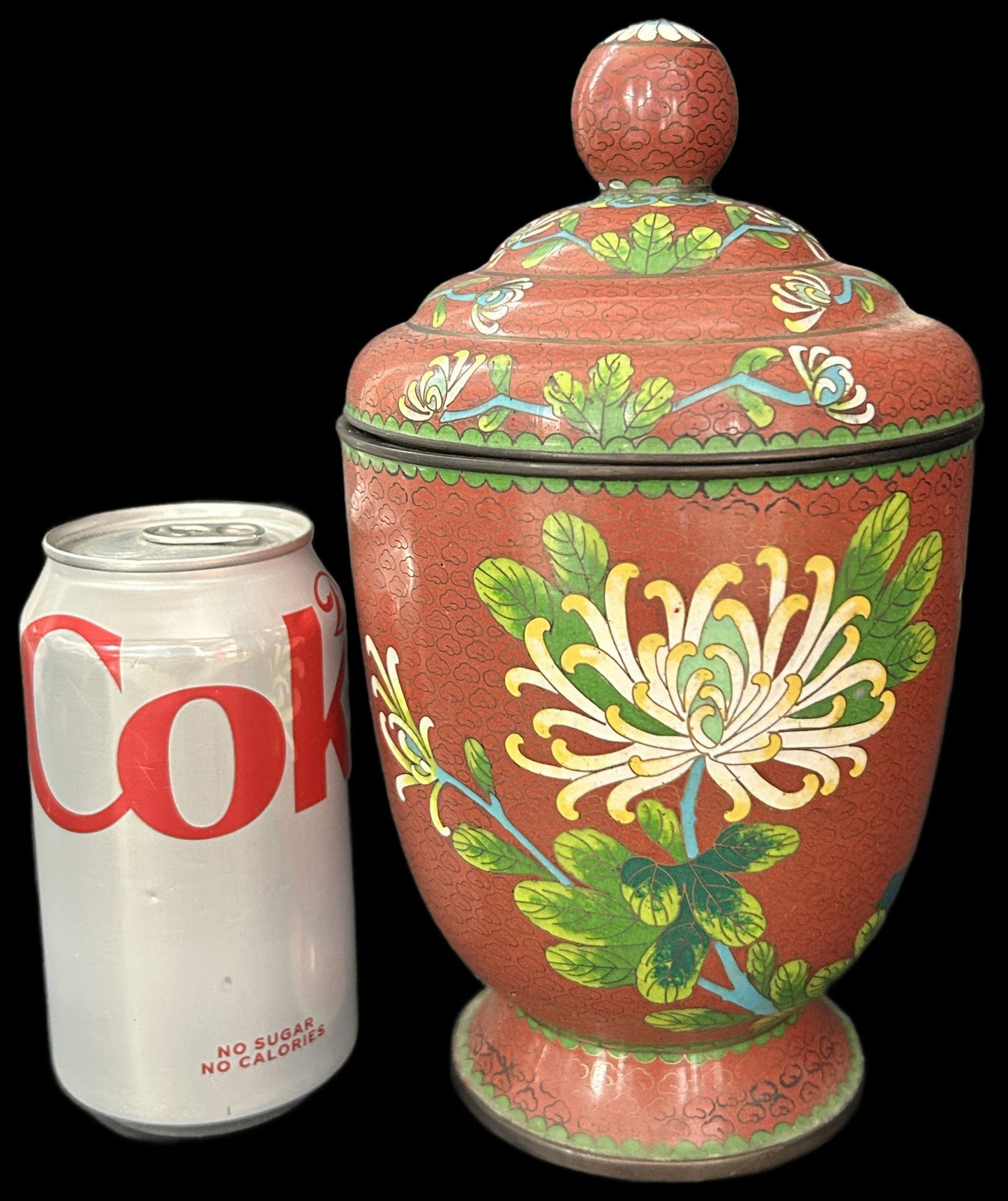 250806-13 Antique Chinese Cloisonne Lidded Jar