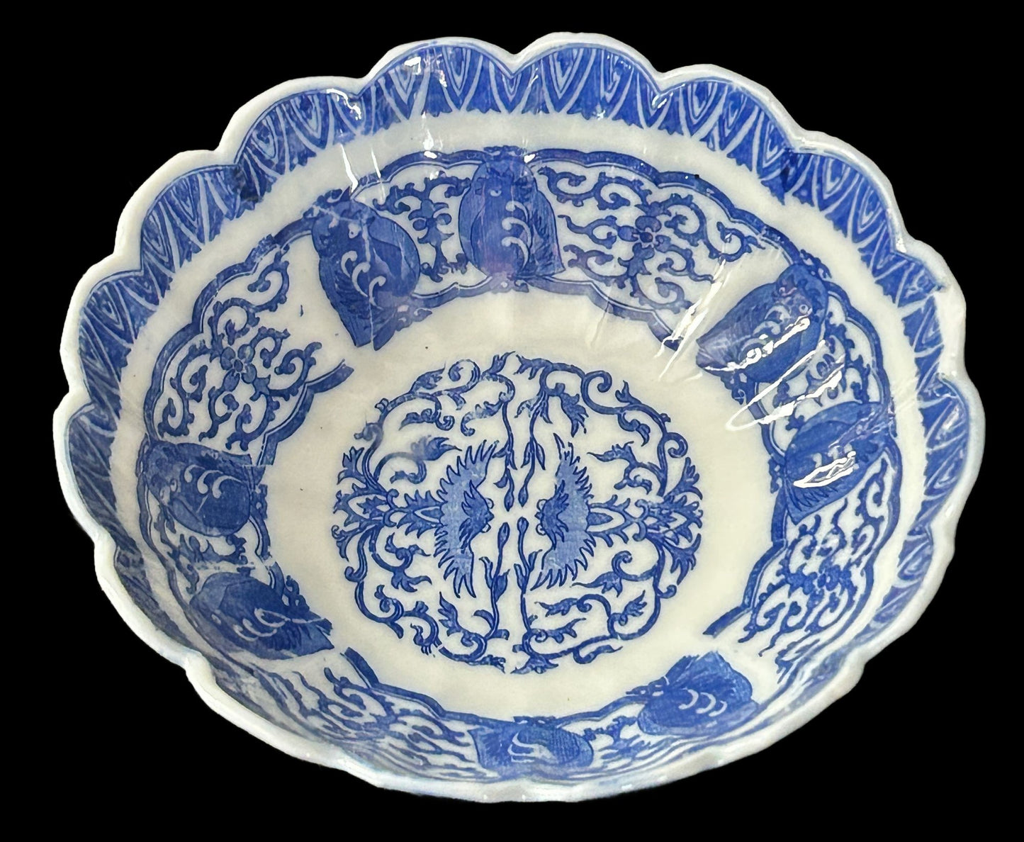 250129-5 Antique CHinese B& W Phoenix Bowl
