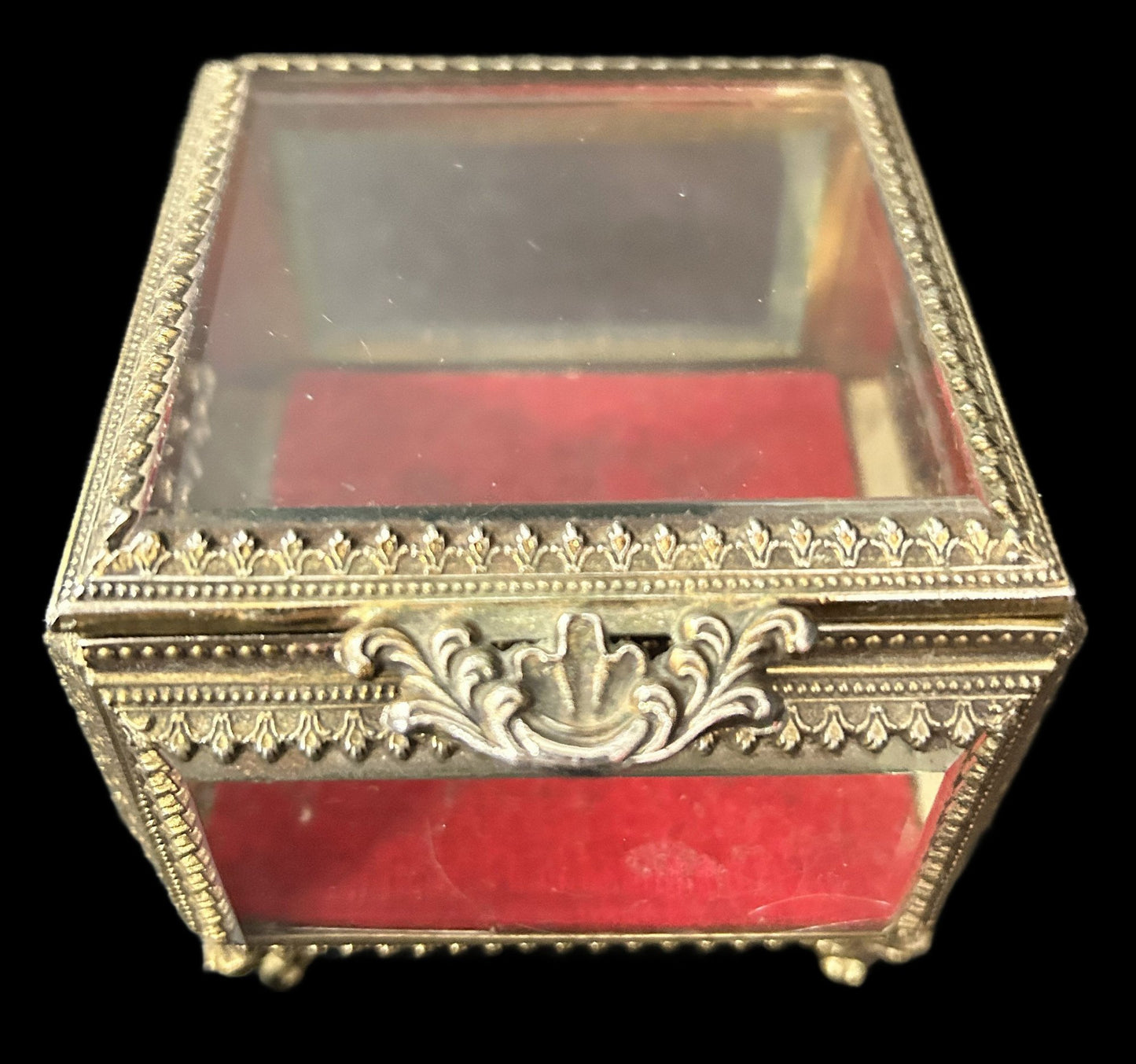250219-2 Filigree Brass & Glass Casket