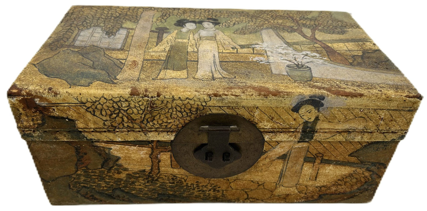19thC Pigskin Chinese Polychrome Box