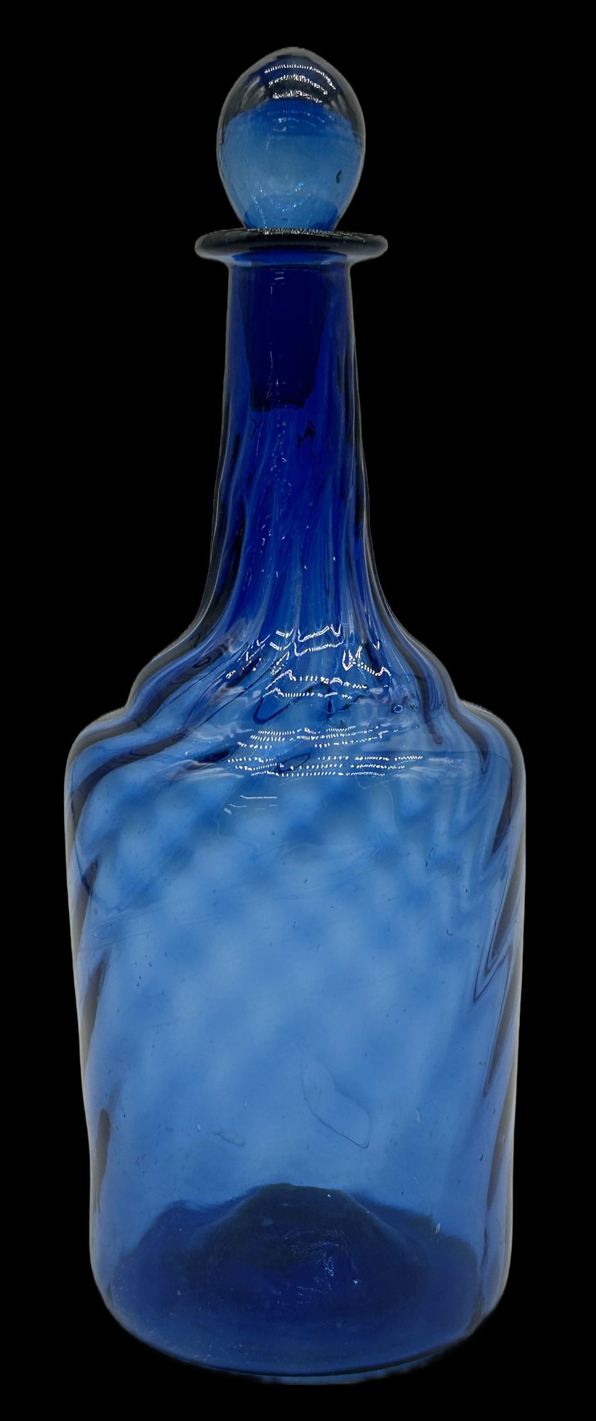 250219-13 Antique Blown Swirl Cobalt Decanter