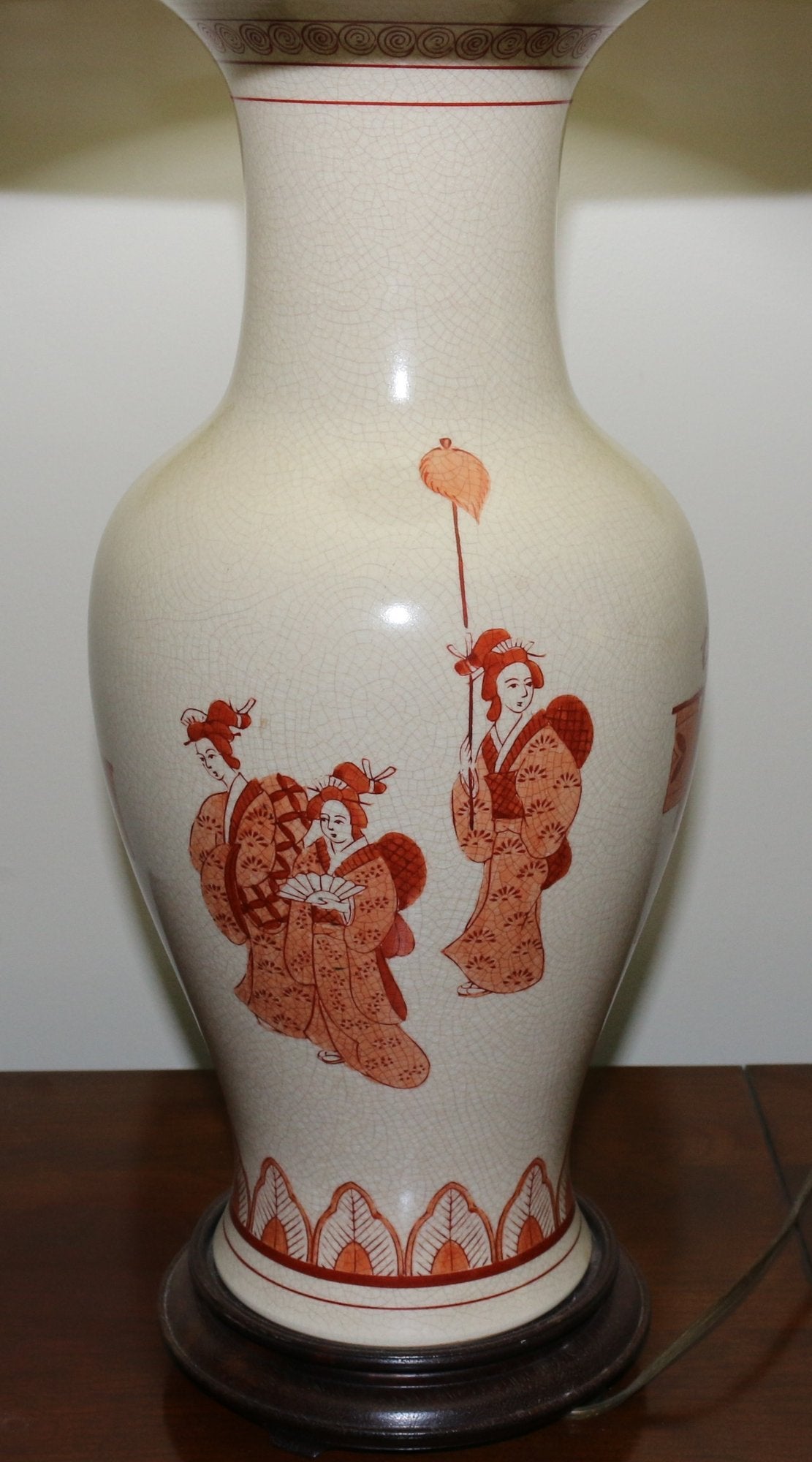 250814-6 Japanese Converted Vase Into Lamp on Wooden Base