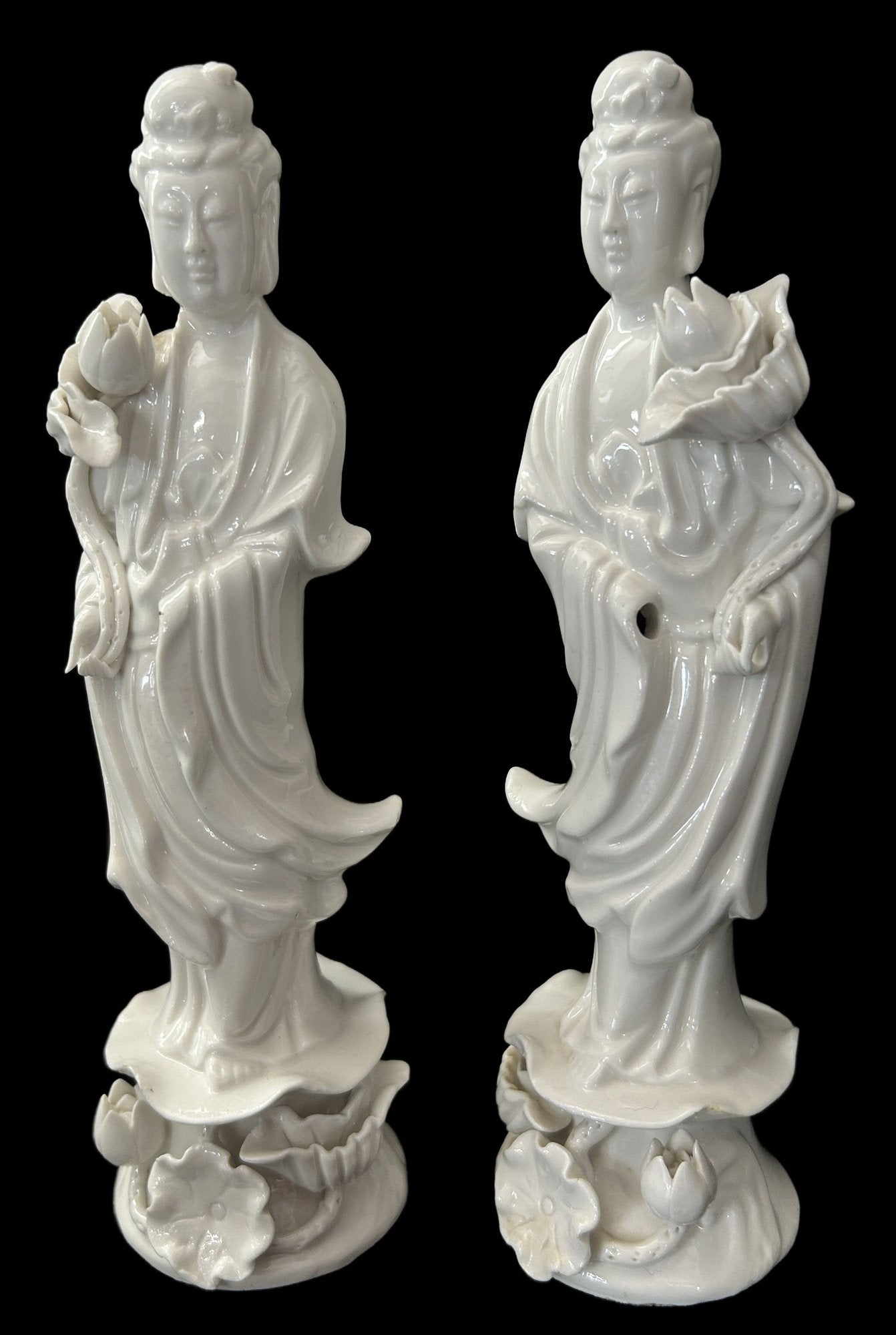 250219-35 Pair Chine Blanc Guanyin Figurines, 6.75"H