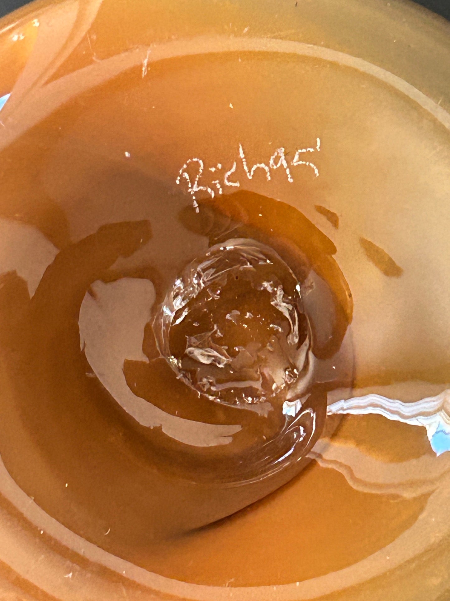 250305-7 Hand Blown artist Signed Peach Vase