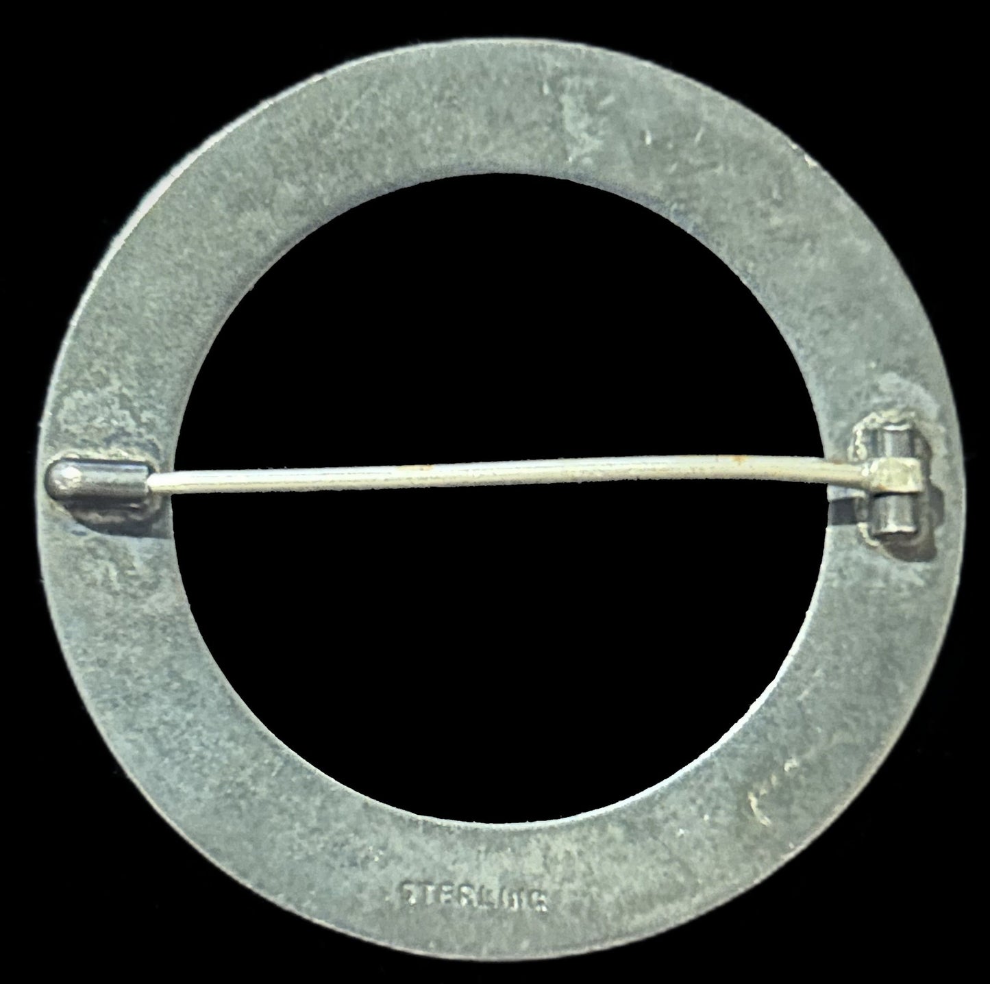 Sterling Art Deco Guilloche 2" Diam. Circle Brooch In Presentation Case