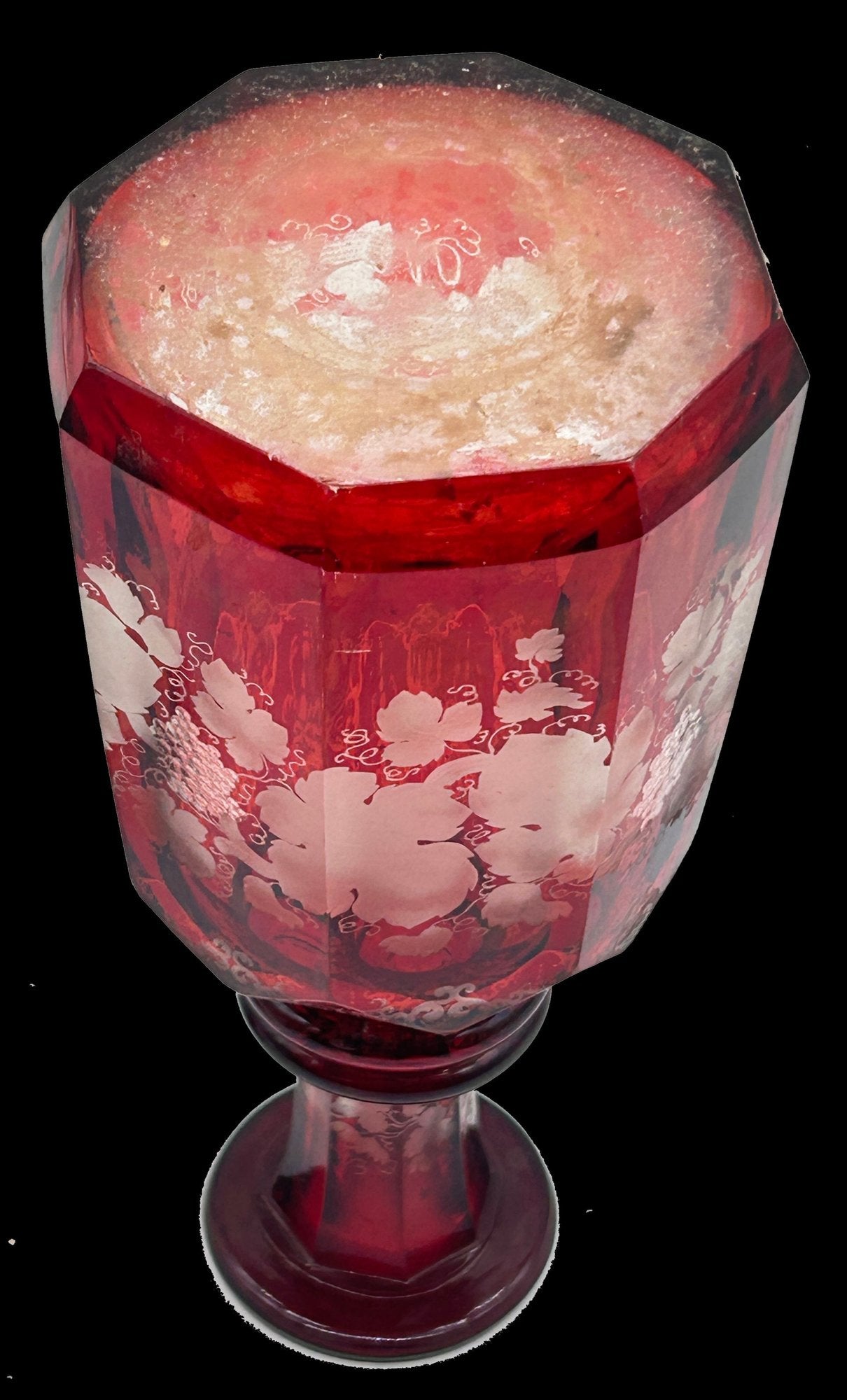 251210-4 Antique Faceted Decanter Ruby-Cut-To-Clear