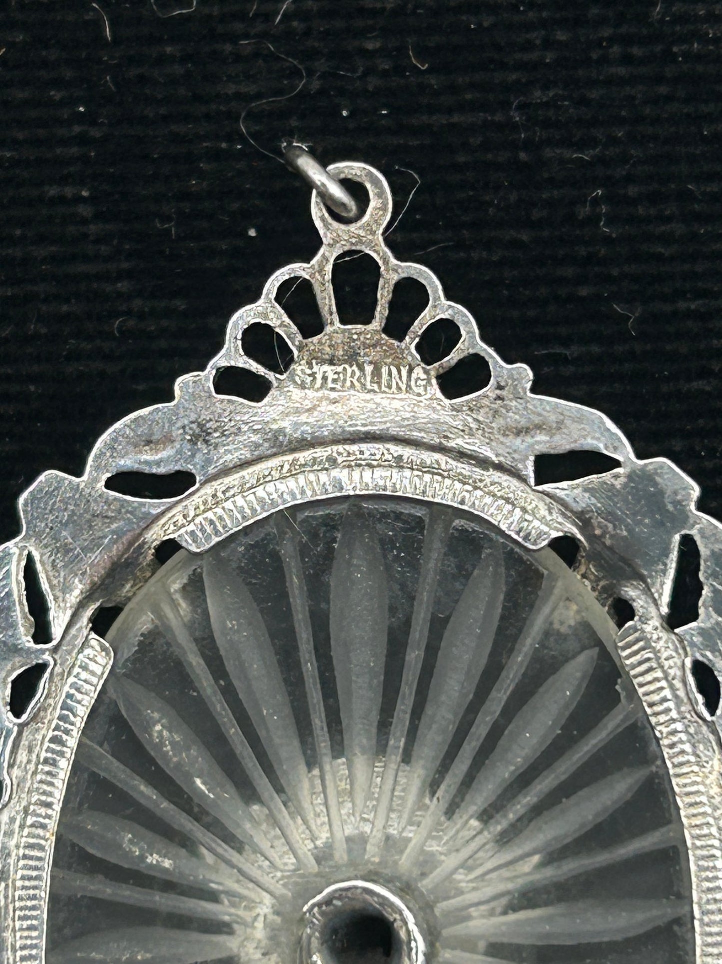 260708-15 Art Deco Sterling Camphor Glass US Army Pendant