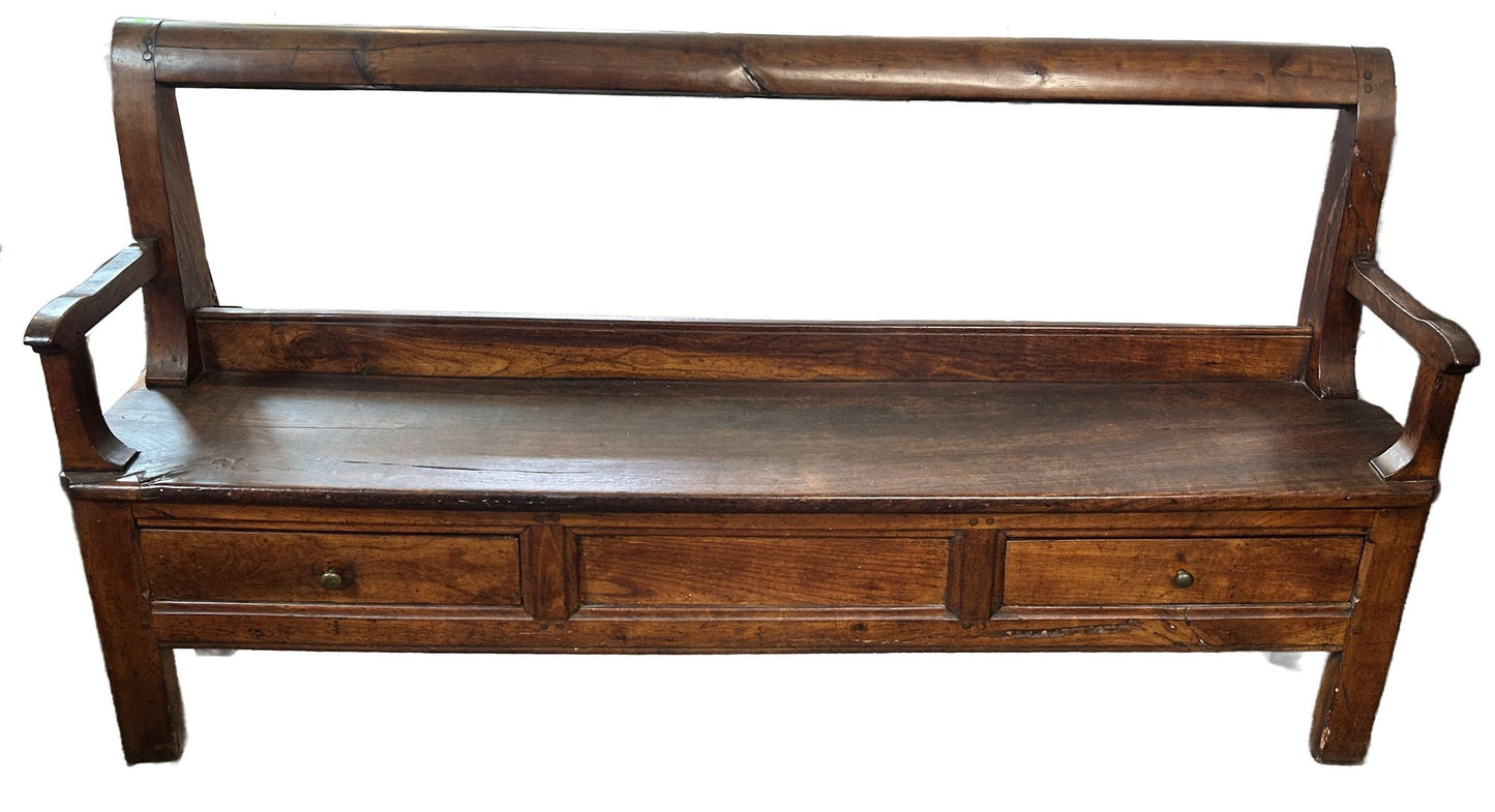 250611-21 Antique Hall Bench With 2-Drawers