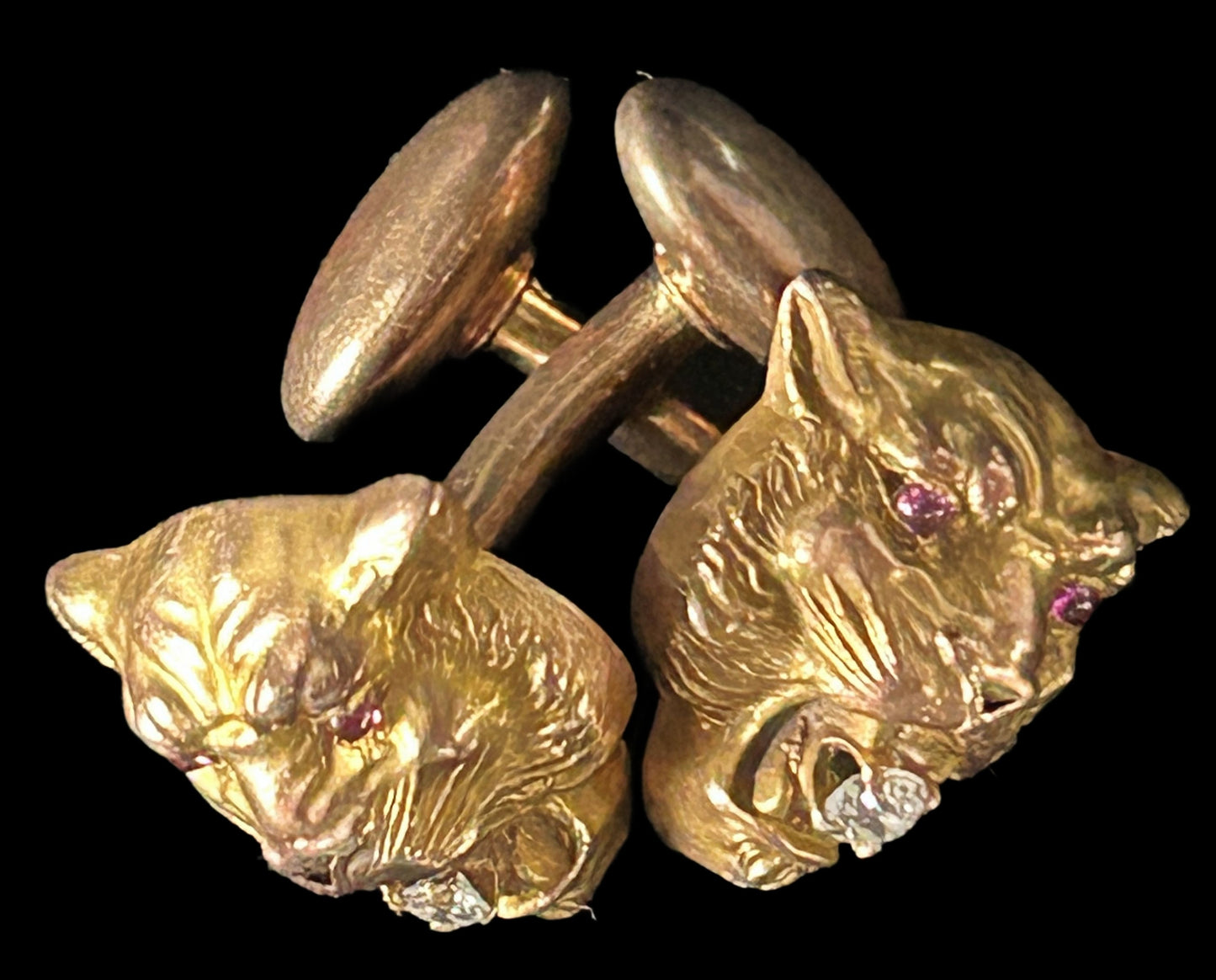 260715-1 14K YG Lion Cufflinks, Diamond & Ruby