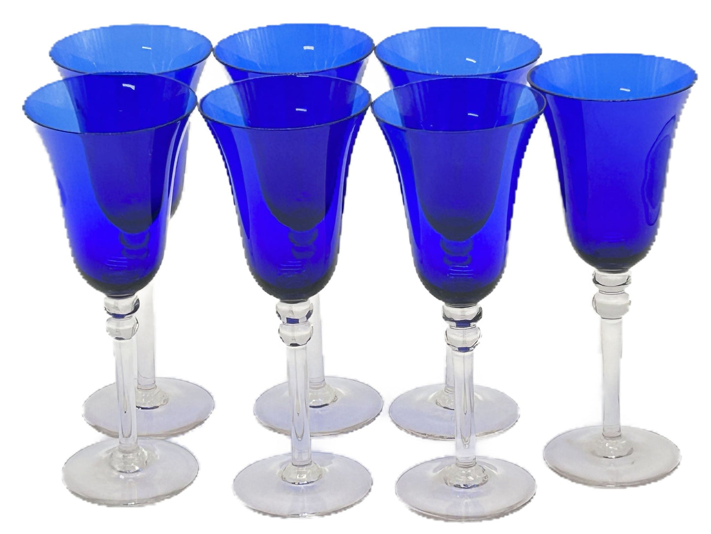 241204-12 Cobalt and Clear Uranium Glass Beaded Stemmed Goblet