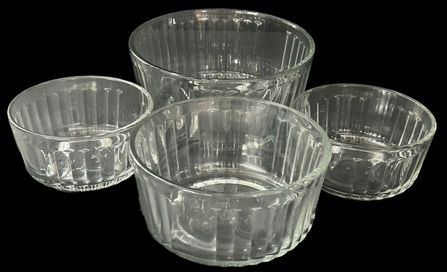 250514-30 4 Pcs Vintage Anchor Hocking Glass Mixing Bowls