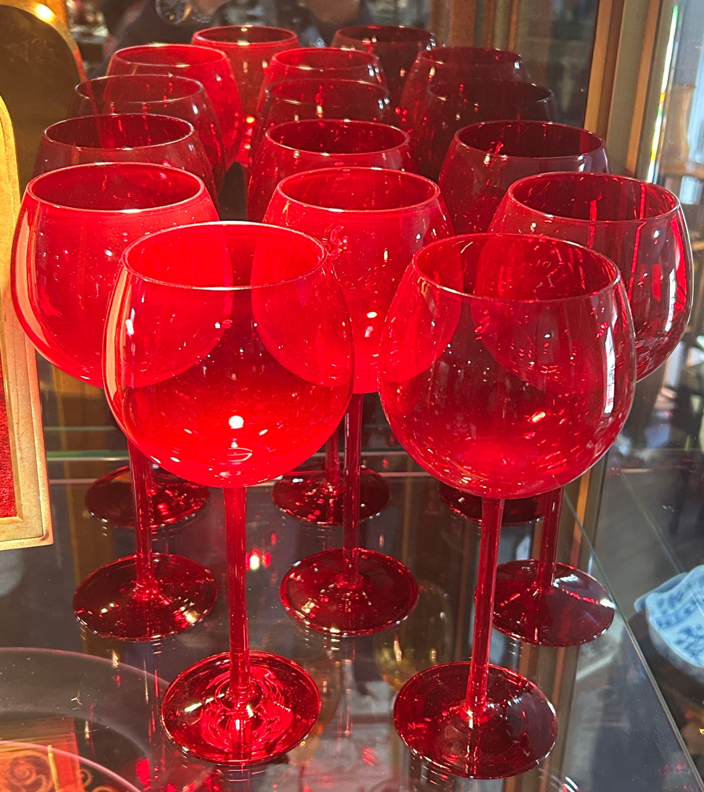 260413-2 Set of 8 Red Long Stemmed Balloon Goblet