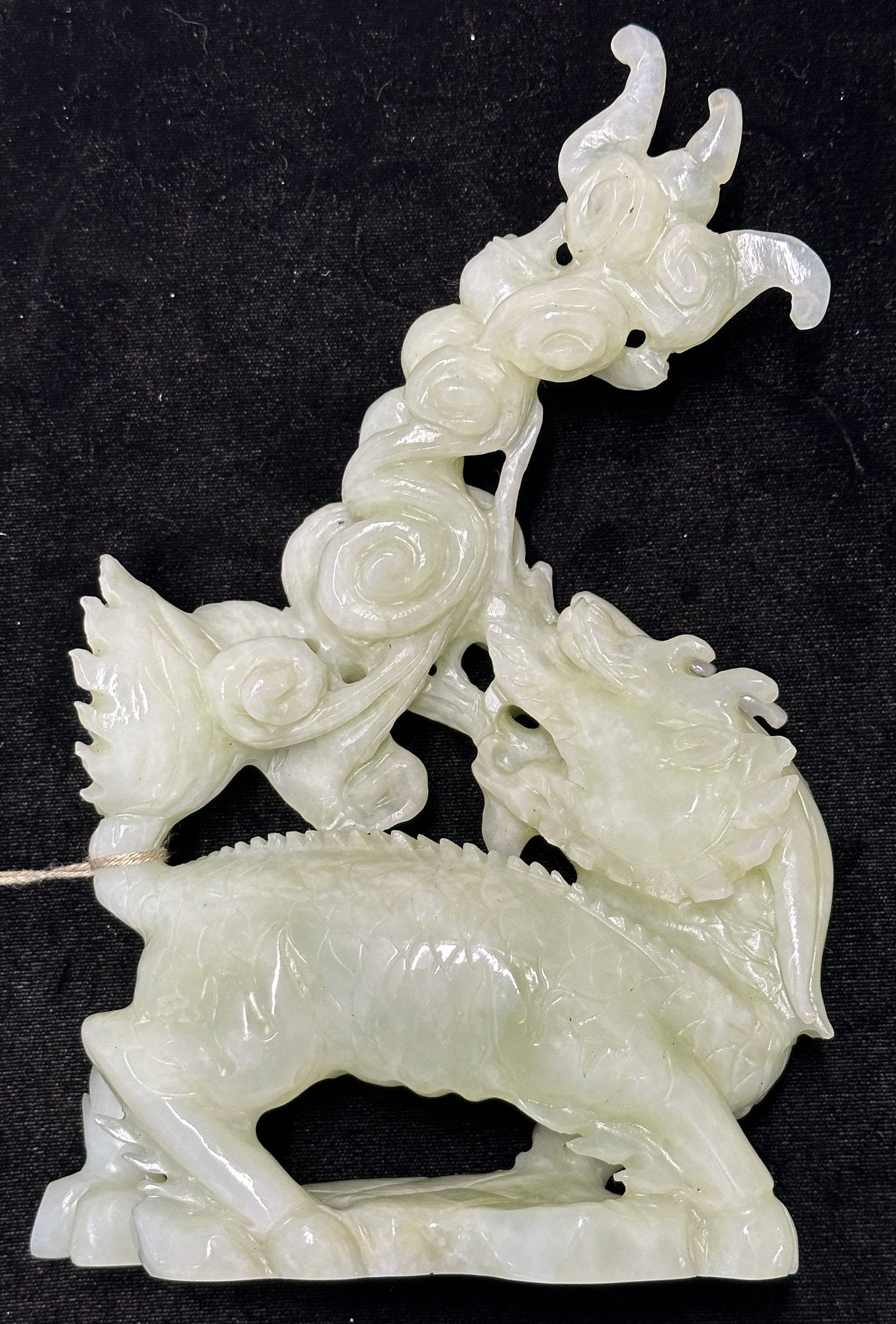 251210-22 8"H Carved Jade Dragon On Rosewood Stand