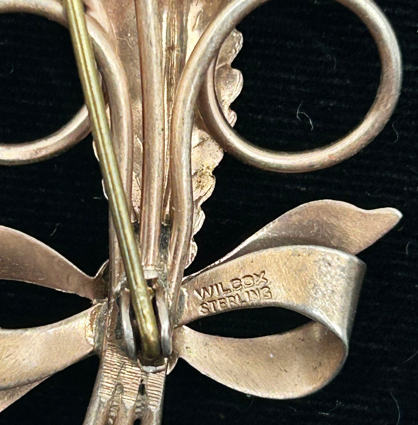 250423-10 VIntage Wilcox Sterling Vermeil Rhinestone Brooch