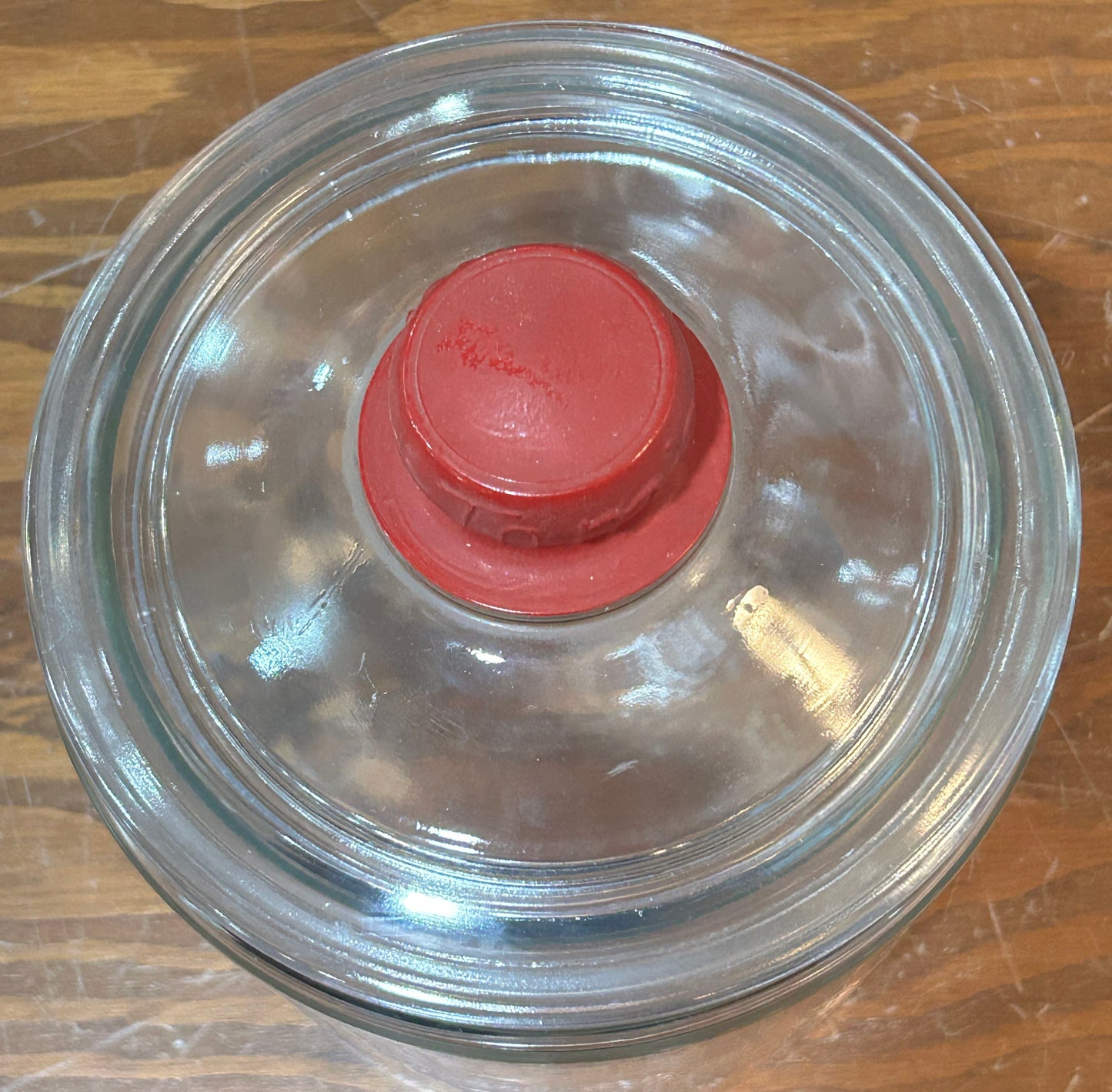 260413-1C Vintage Lidded Clear Glass Jar With Tom's Lid