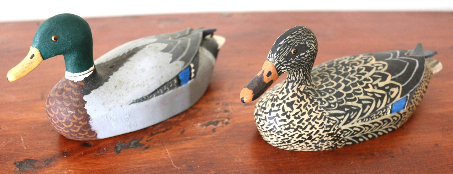 250529-35 Pair Male & Femail Mallard Signed Decoys By LW Bailey