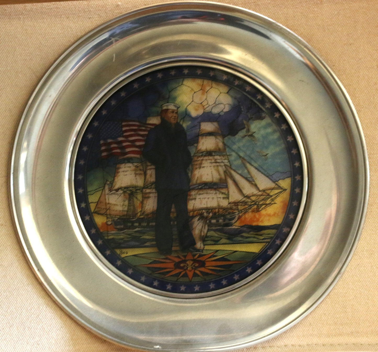 250529-22B Pewter Plate With Naval Scene