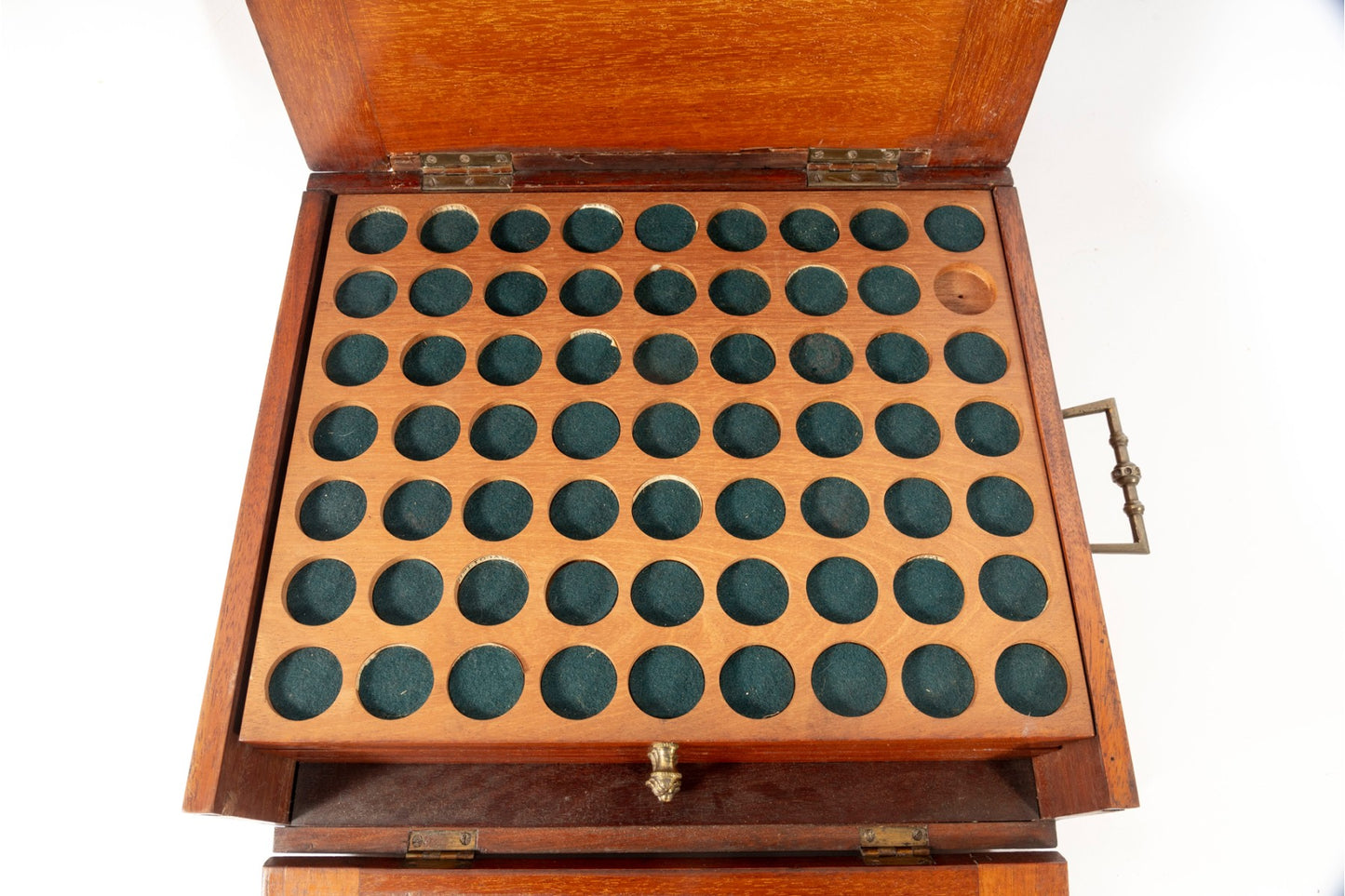 Antique Coin Box With Removable Trays, 12" x 10.5" x 4"H
