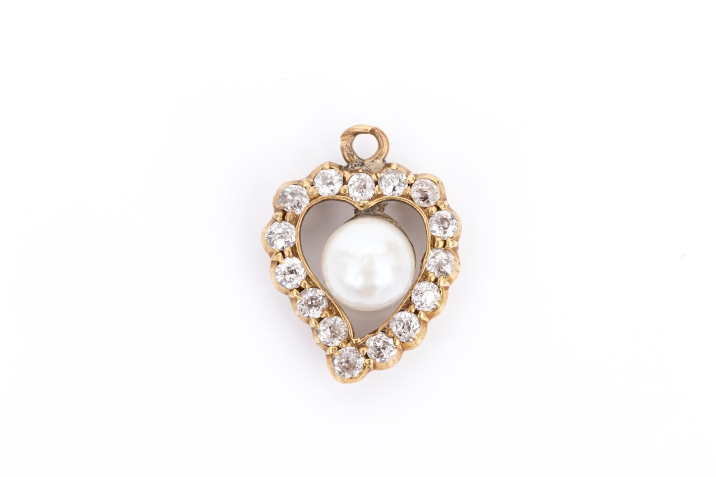260415-7 14k Gold Heart With Diamonds & Pearl
