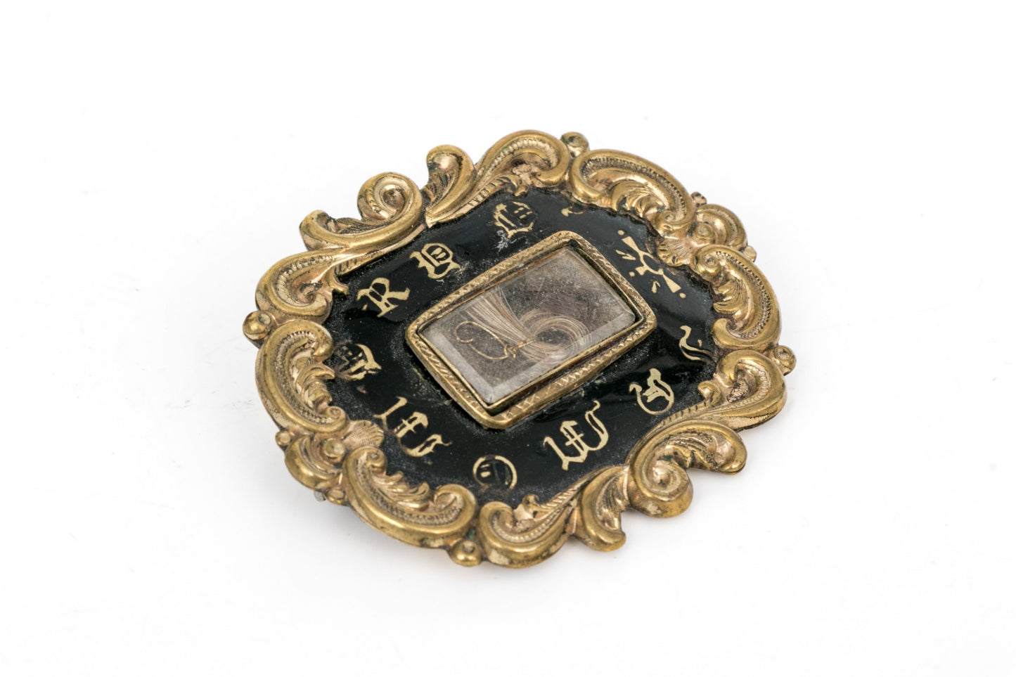 260415-6 Victorian Gold Filled Black Enameled Mourner's Brooch