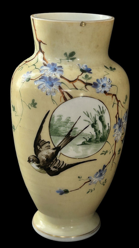 Antique Victorian Enameled Opaline Vase